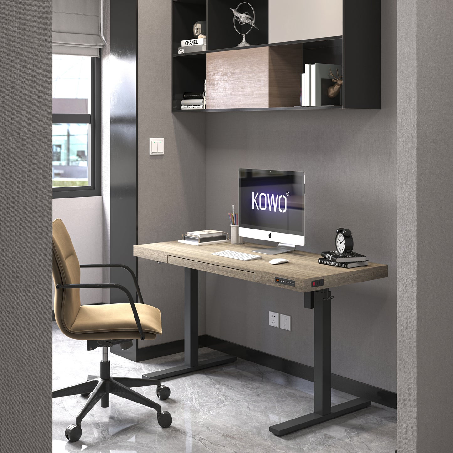 KOWO 55" K305 Electric Height Adjustable Standing Desk, Grey Oak