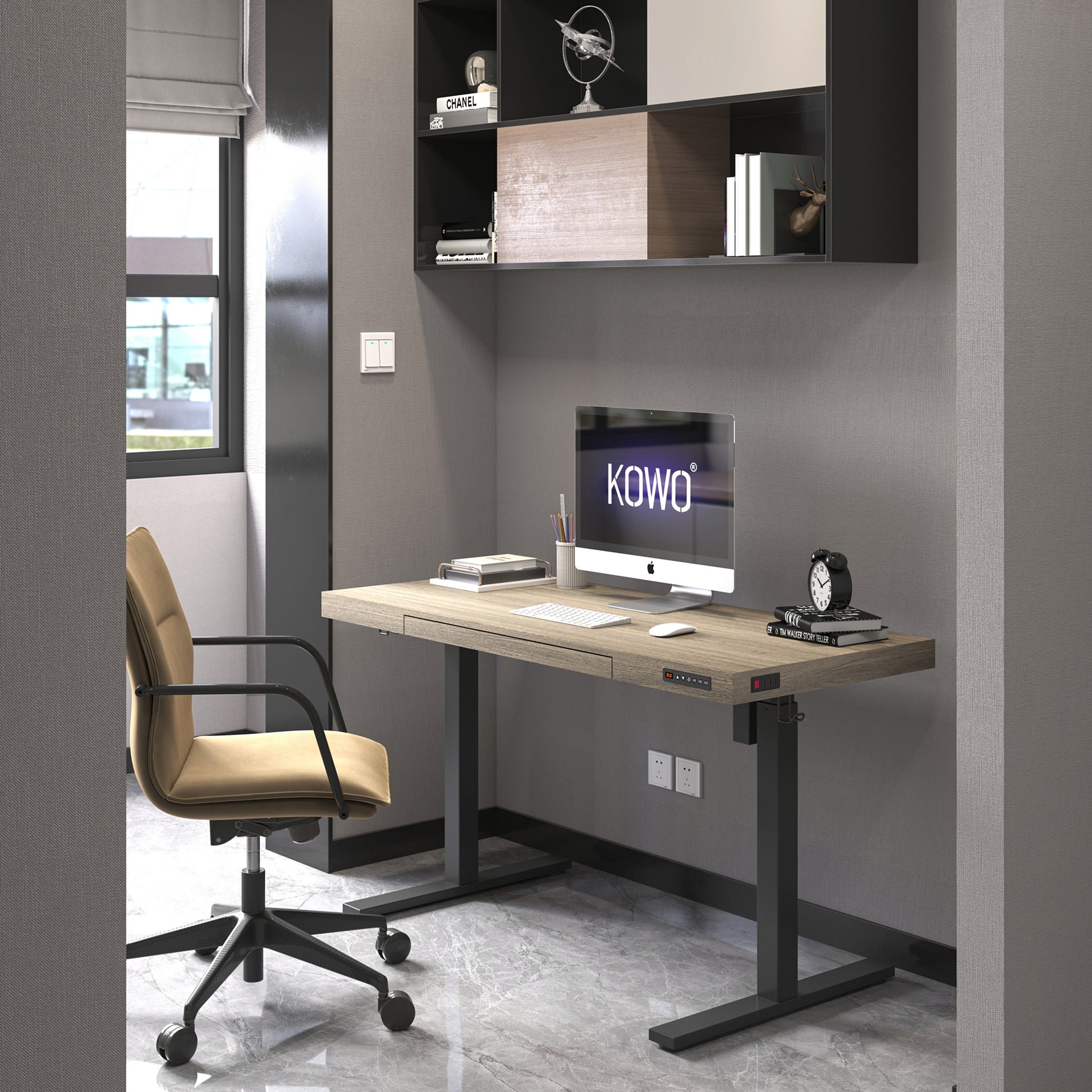 KOWO 55" K305 Electric Height Adjustable Standing Desk, Grey Oak