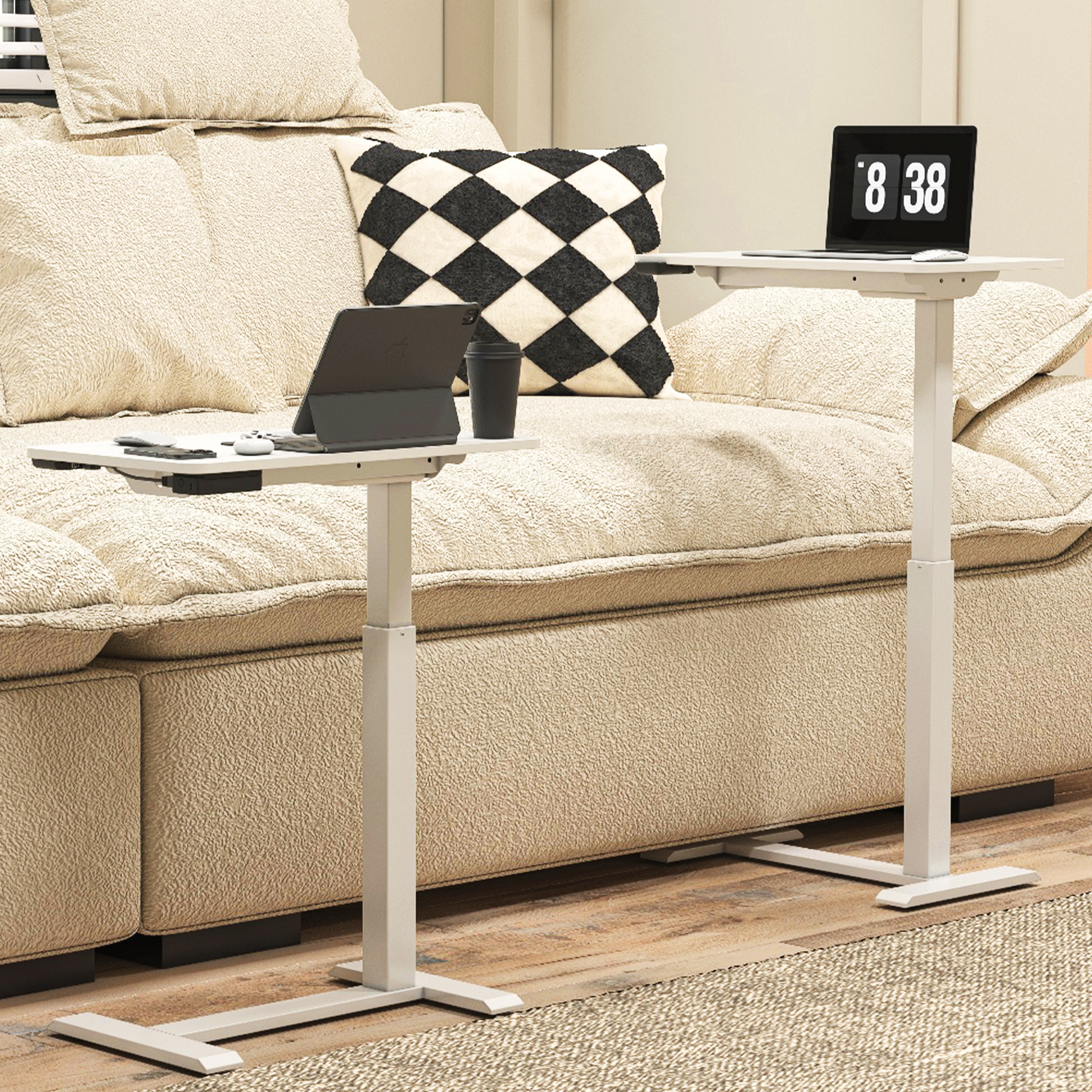 KOWO K30016 Electric Height Adjustable Soft Side End Table,White