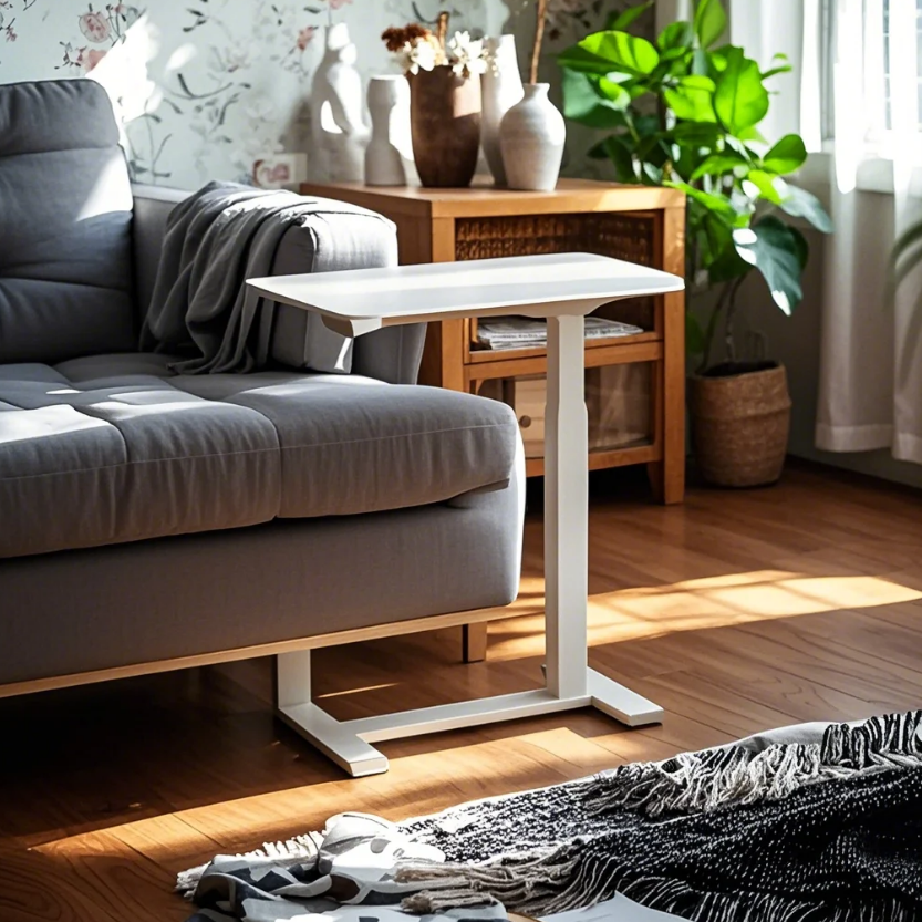 KOWO Electric Height Adjustable Soft Side End Table, White