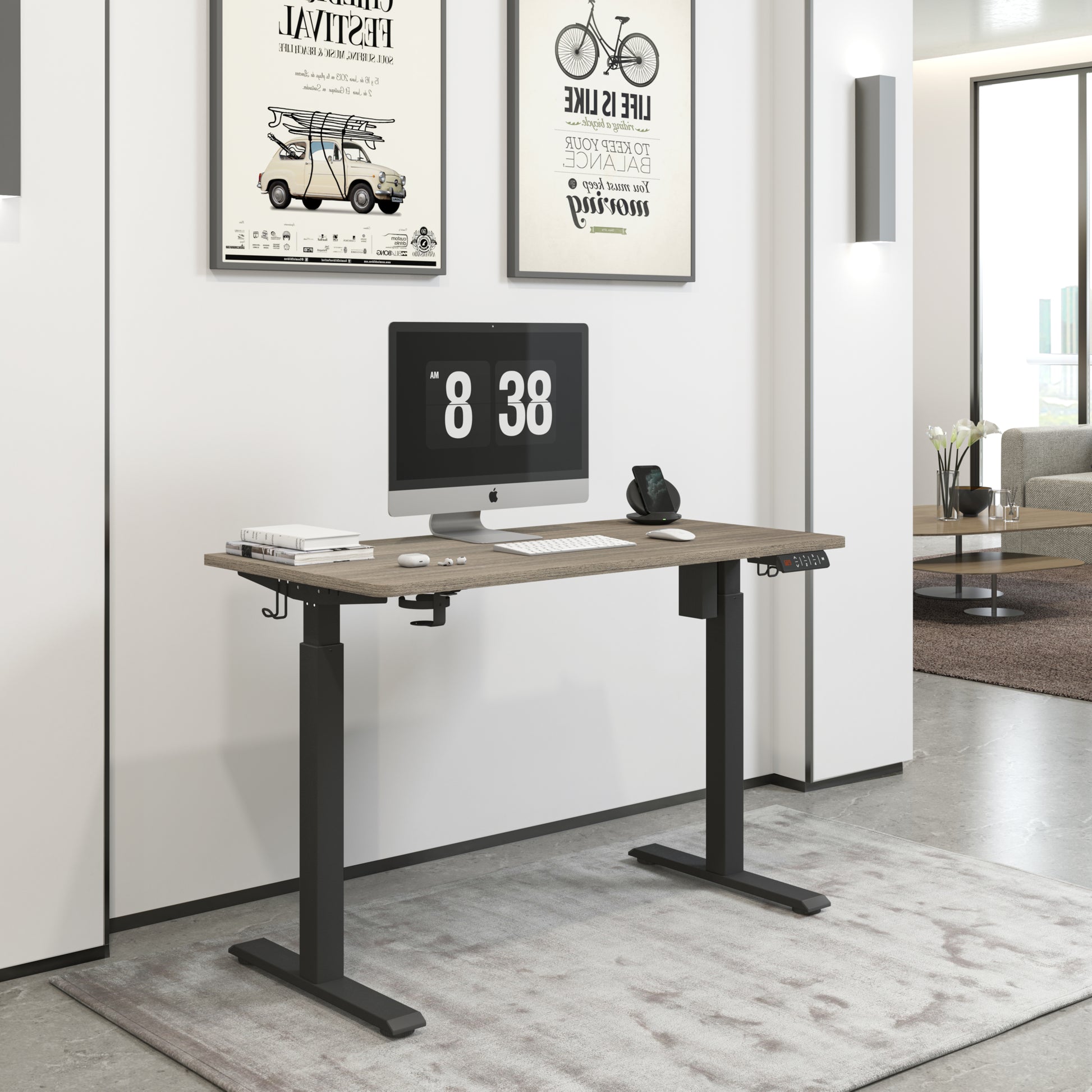 KOWO 55" K304 Electric Height Adjustable Standing Desk, Grey Oak