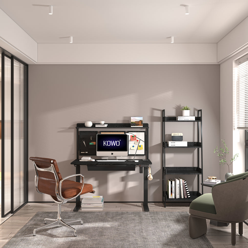 KOWO 55" K304 Electric Height Adjustable Standing Desk with Back Borad and Drawer Black