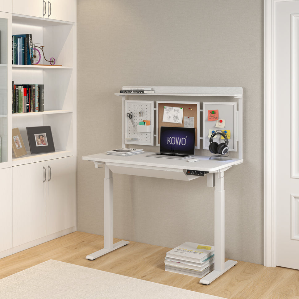KOWO 55" K304 Electric Height Adjustable Standing Desk with Back Borad and Drawer White