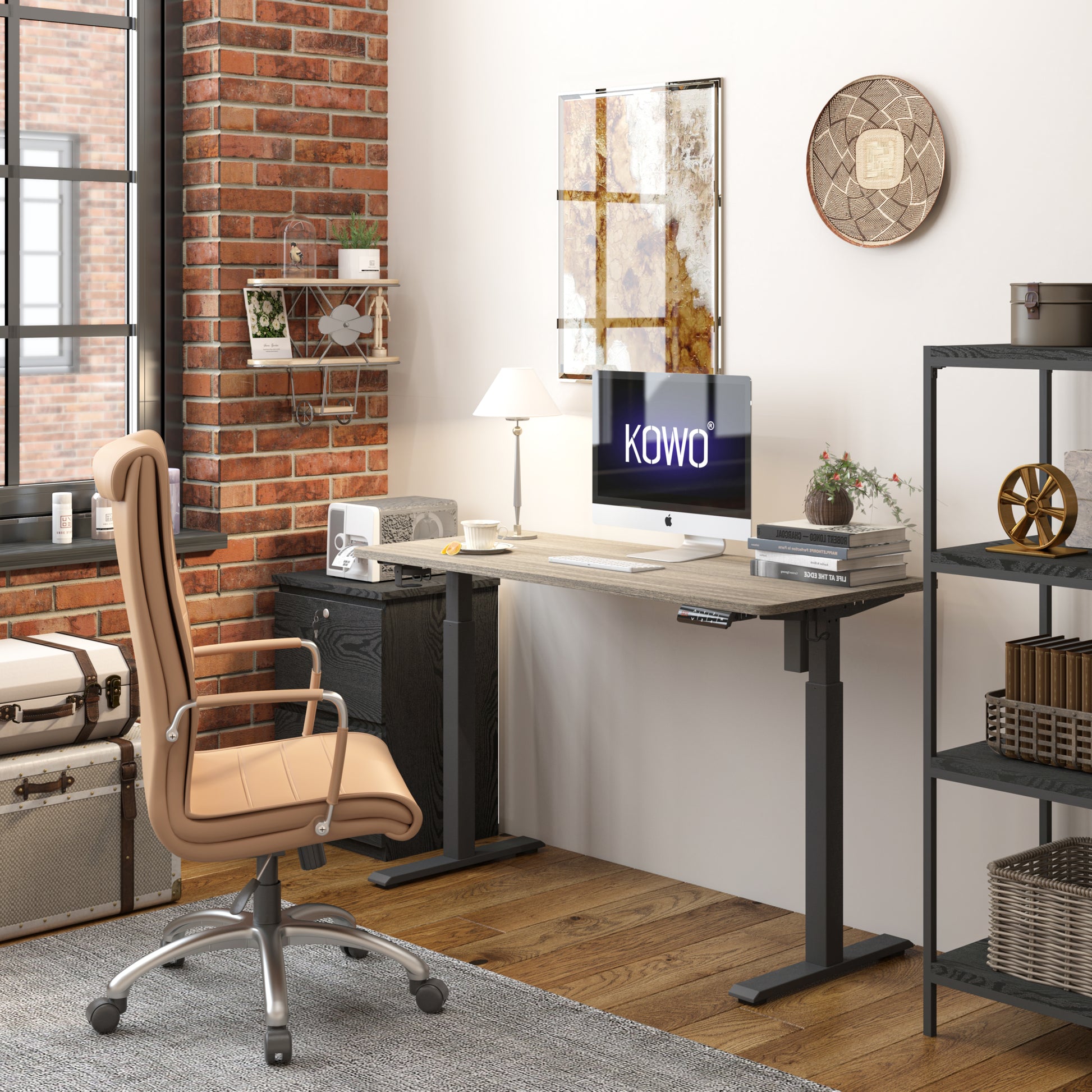 KOWO 48" K304 Electric Height Adjustable Standing Desk, Grey Oak