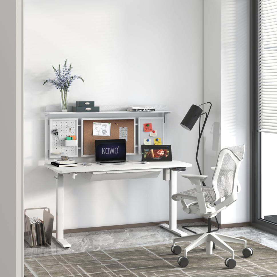 KOWO 48" K3041 Electric Height Adjustable Standing Desk with Back Borad and Drawer White