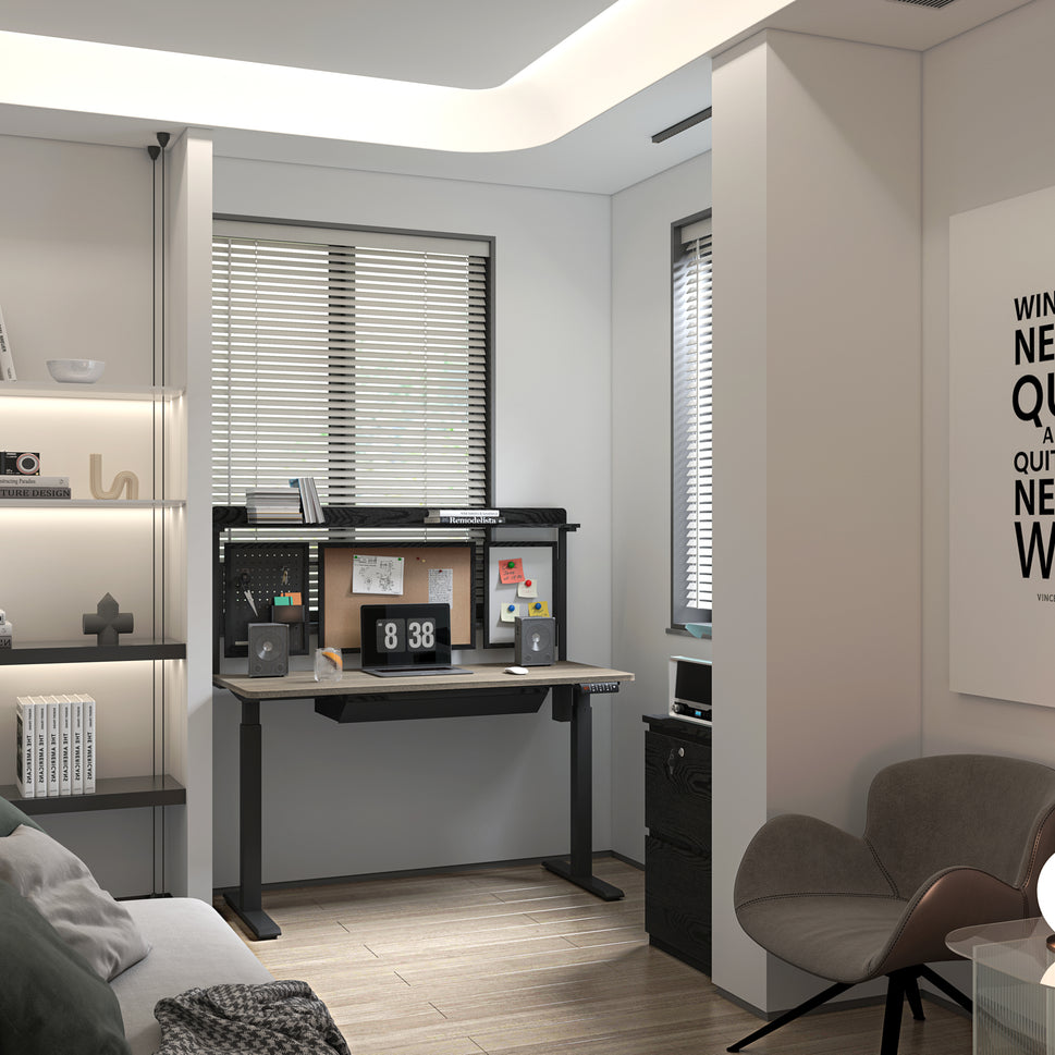 KOWO 55" K304 Electric Height Adjustable Standing Desk with Back Borad and Drawer Grey Oak