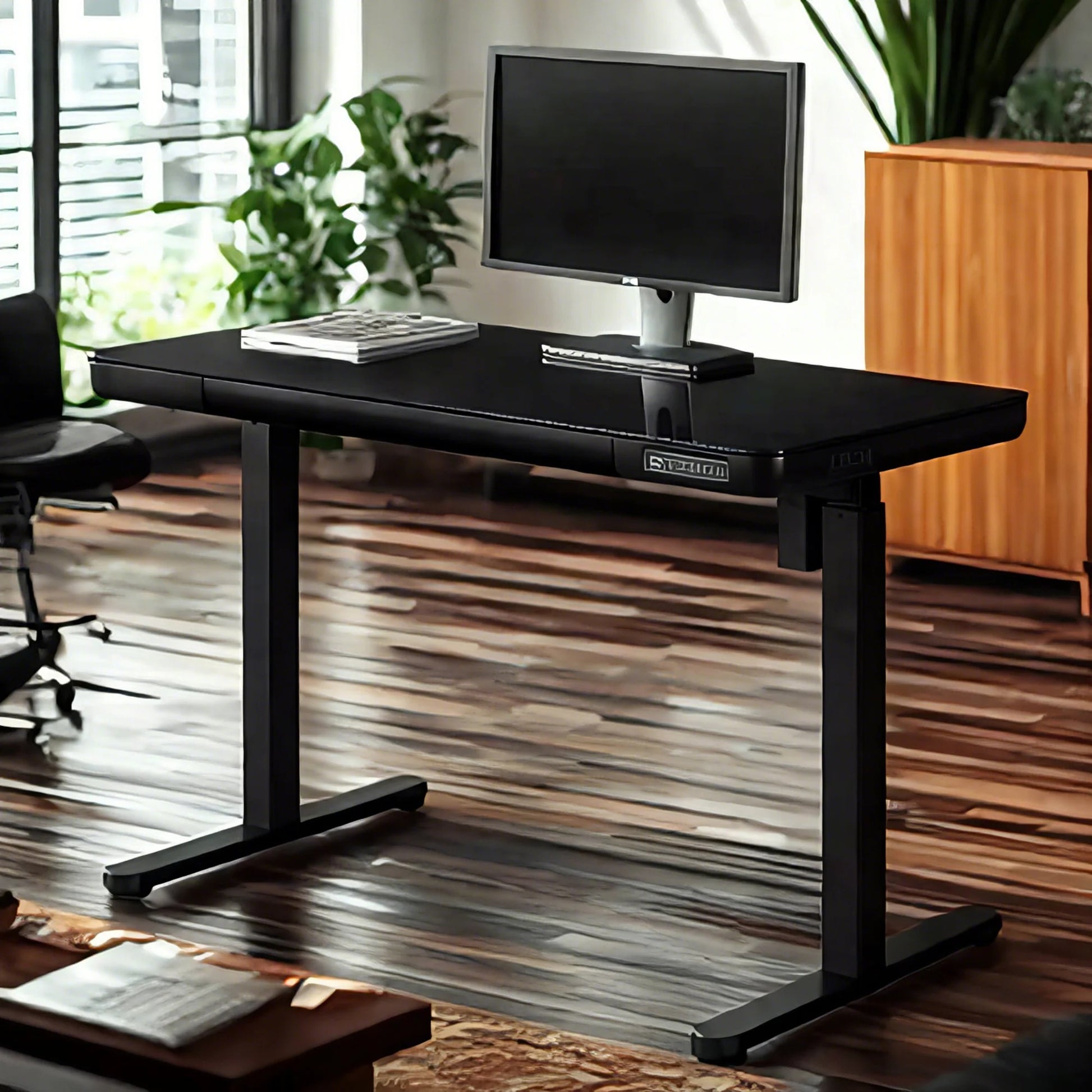 KOWO 48" K3024 Electric Height Adjustable Standing Desk with Tempered Glass Top,Black