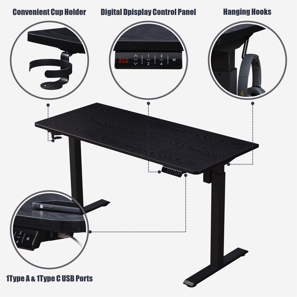 KOWO 55" K304 Electric Height Adjustable Standing Desk with Back Borad and Drawer Black