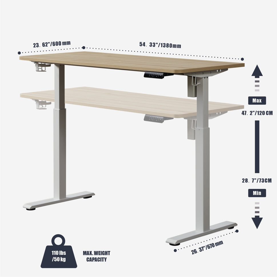 KOWO 55" K304 Electric Height Adjustable Standing Desk, Natural/White