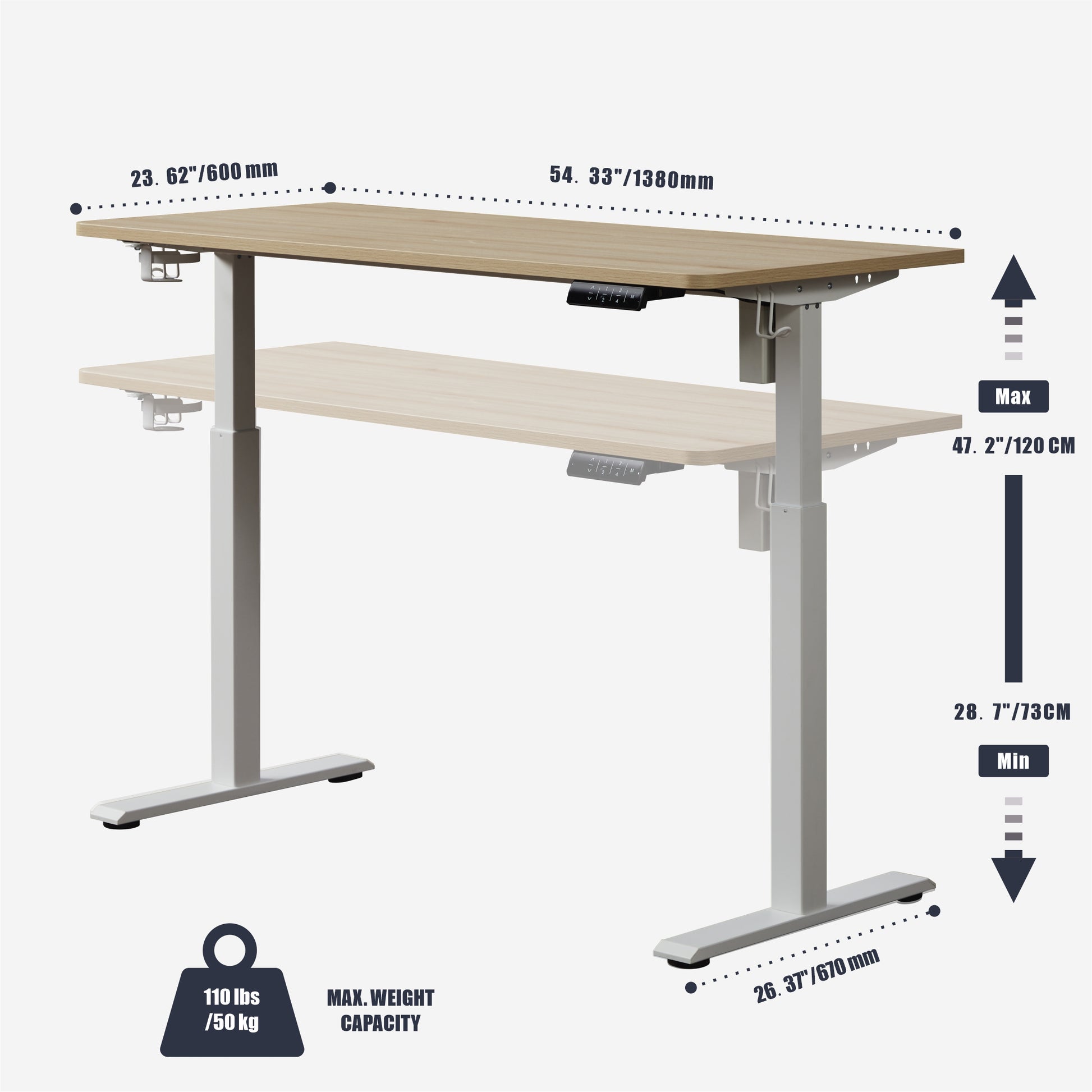 KOWO 48" K304 Electric Height Adjustable Standing Desk with Hutch and Drawer, Natural/White