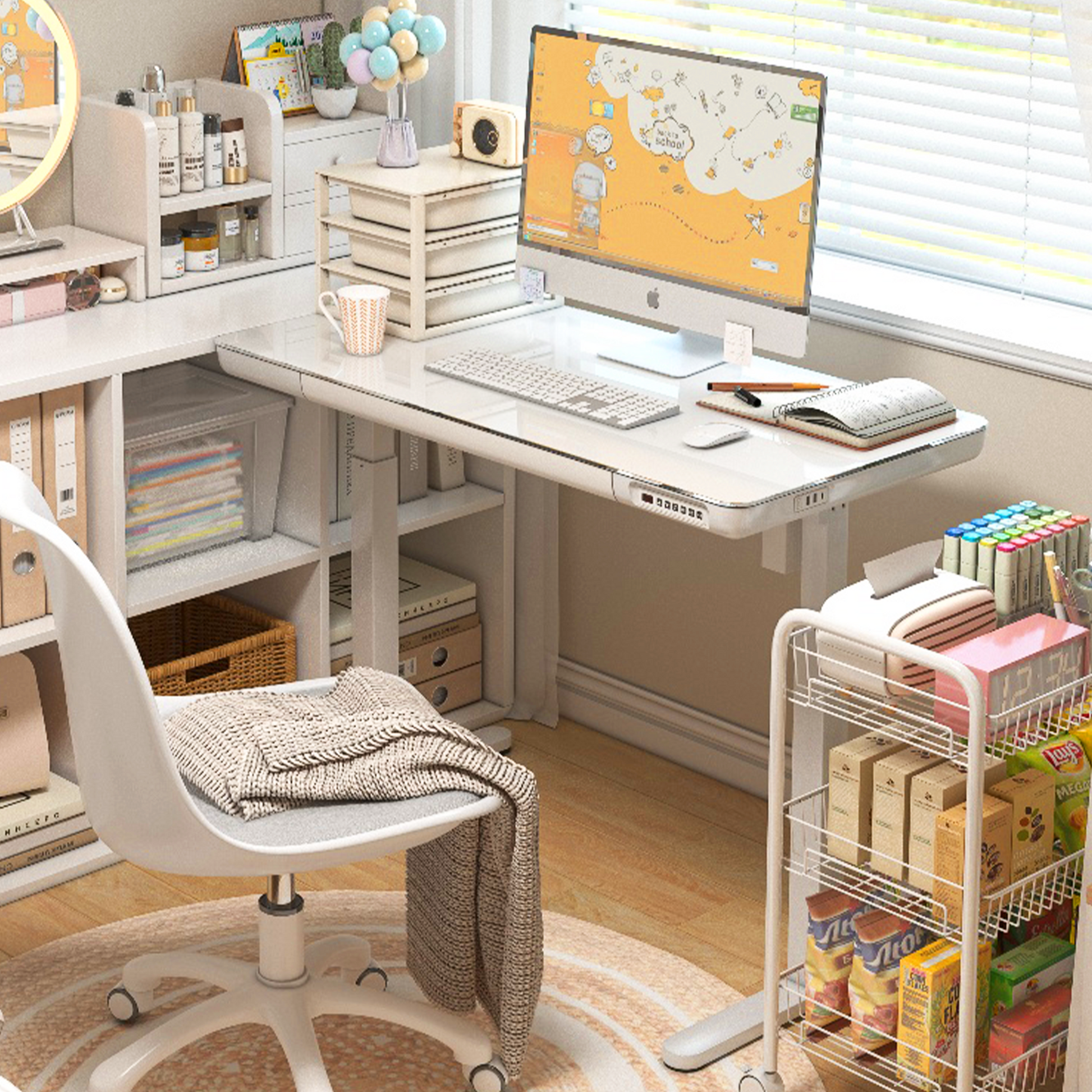 KOWO 48" K3024 Electric Height Adjustable Standing Desk with Tempered Glass Top,White