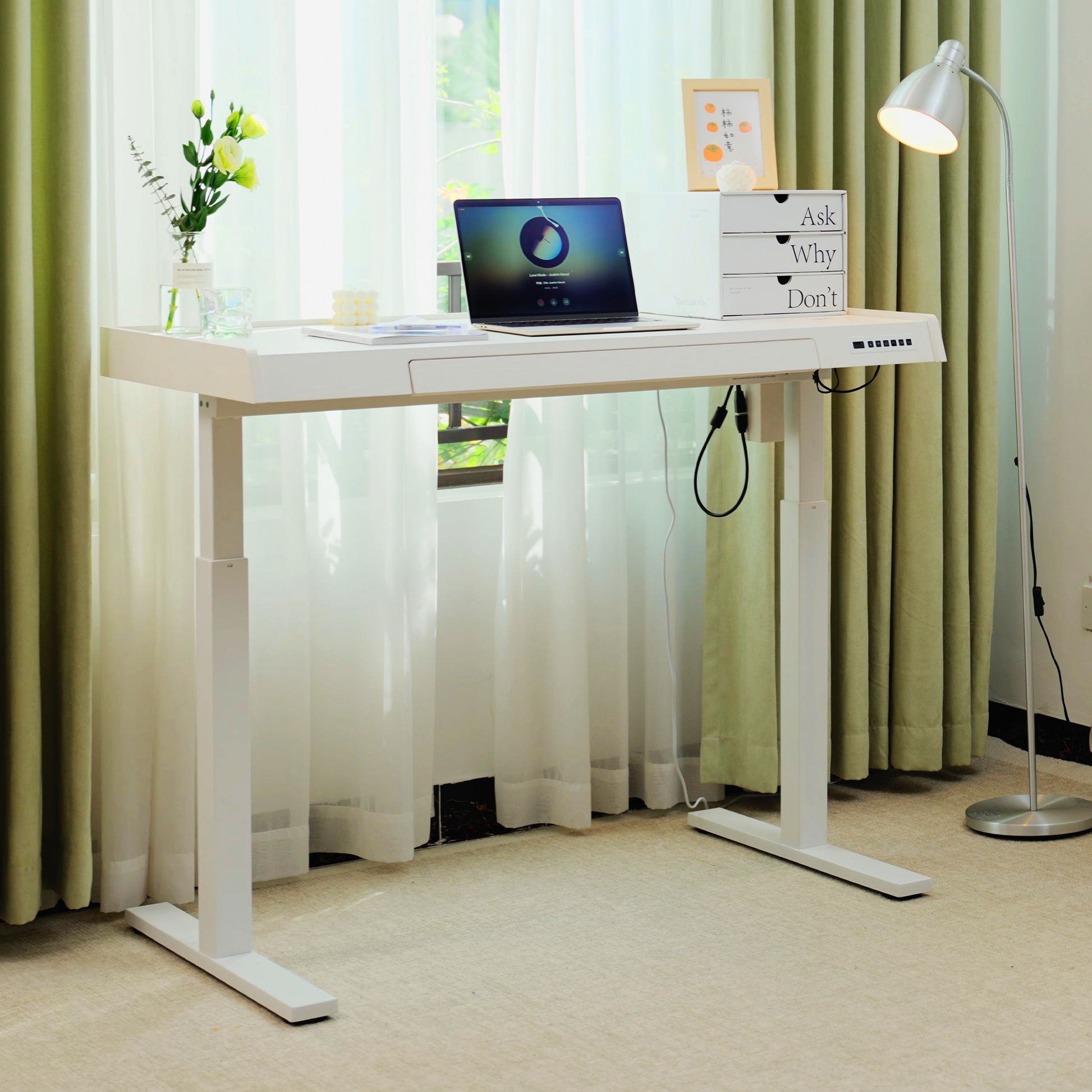 KOWO 48" K309 Electric Height Adjustable Standing Desk with Drawer, White