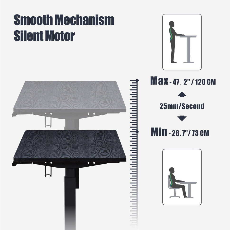 KOWO 48" K304 Electric Height Adjustable Standing Desk with Back Borad and Drawer Black