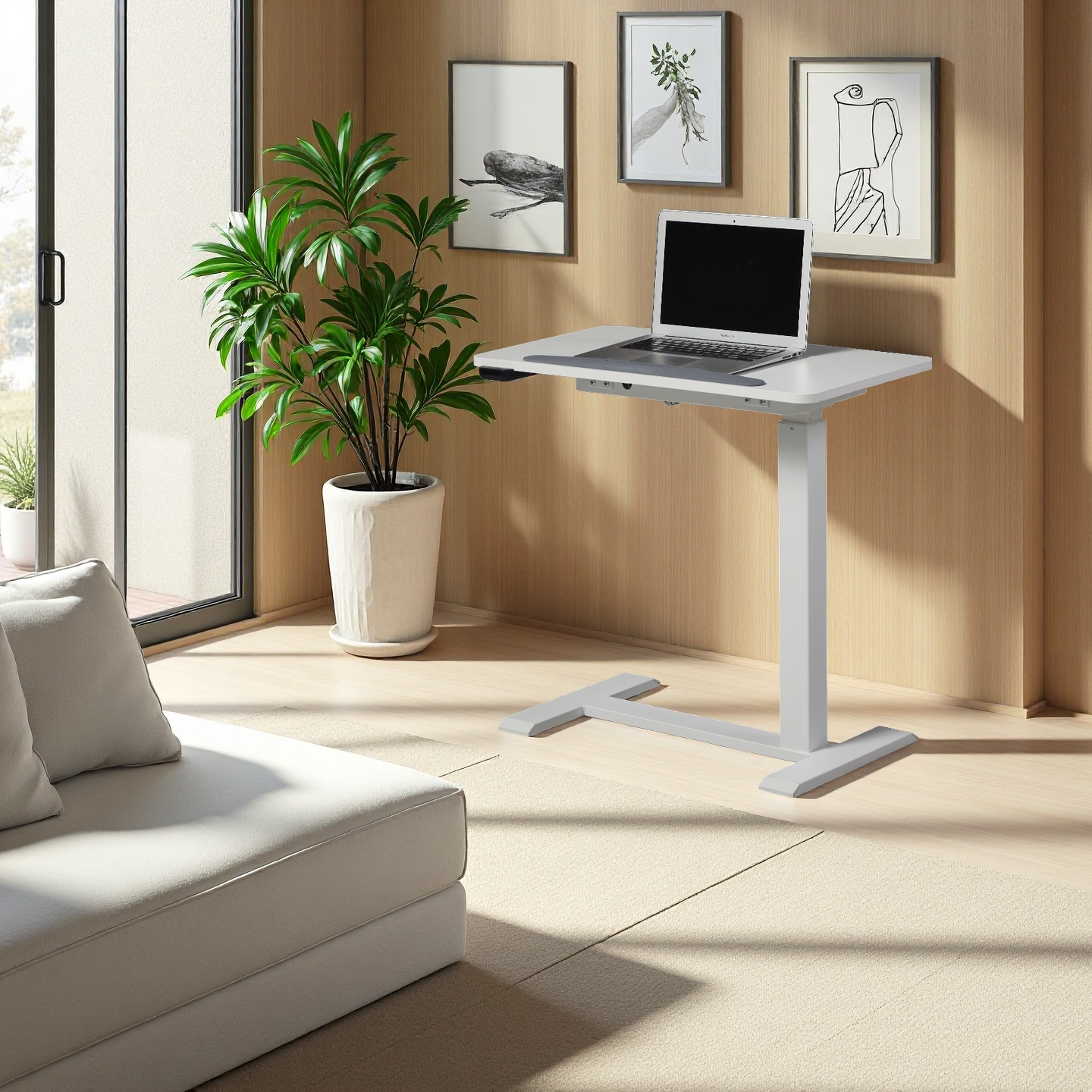KOWO K30016 Electric Height Adjustable Soft Side End Table,White