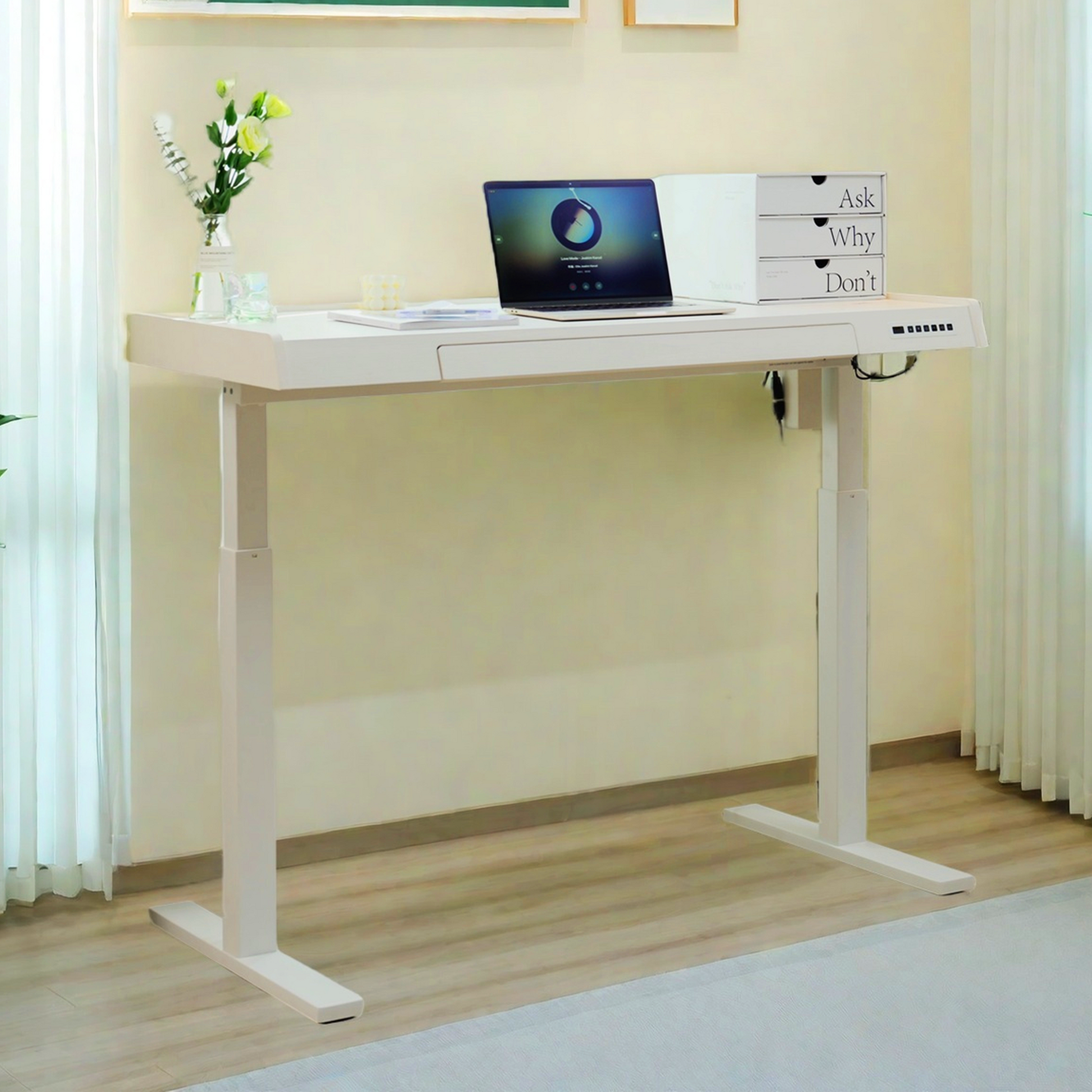 KOWO 48" K309 Electric Height Adjustable Standing Desk with Drawer, White