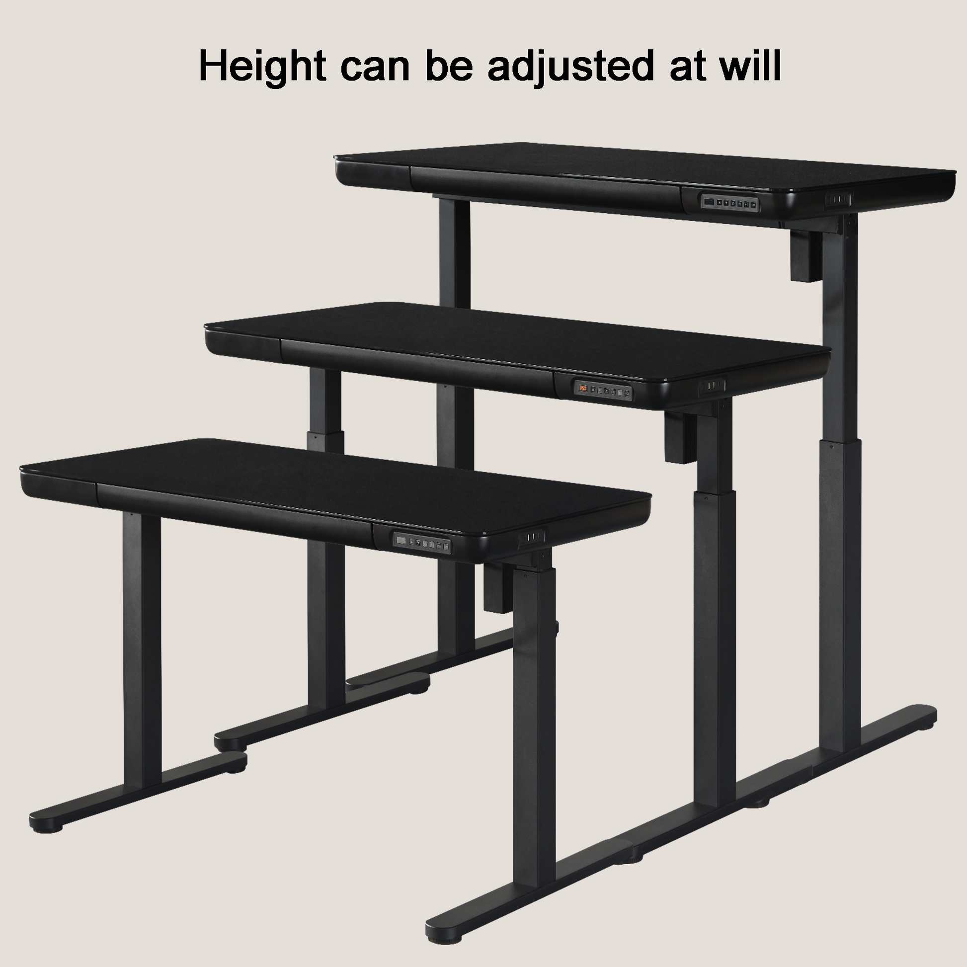 KOWO 48" K3024 Electric Height Adjustable Standing Desk with Tempered Glass Top,Black