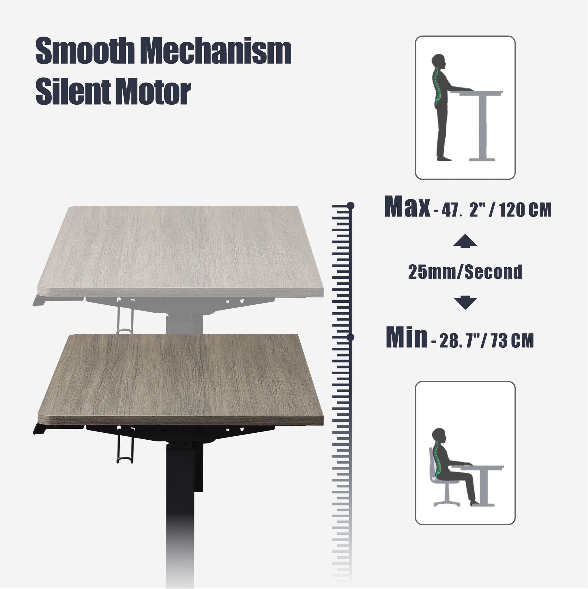 KOWO 55" K304 Electric Height Adjustable Standing Desk with Hutch and Drawer, Grey Oak