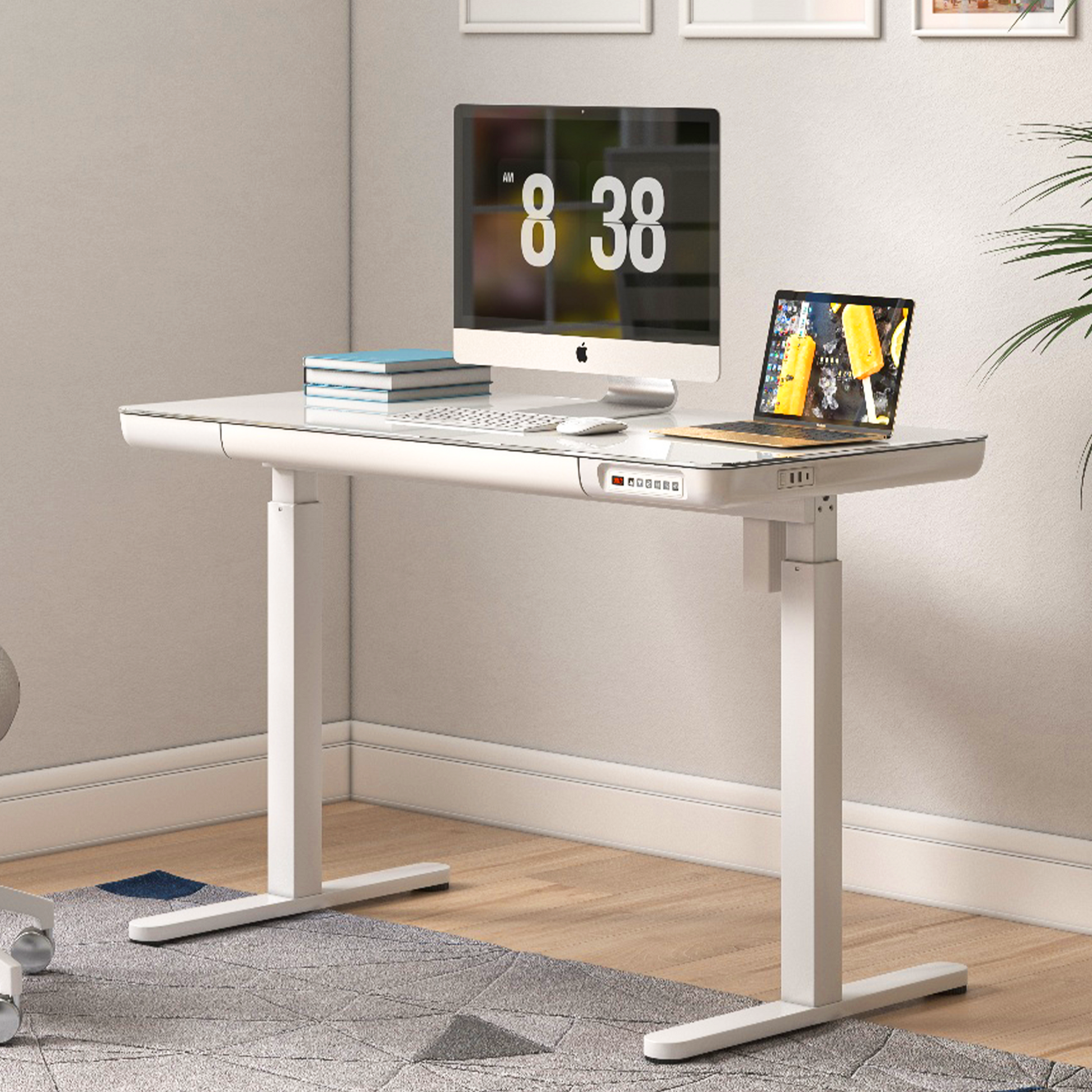 KOWO 48" K3024 Electric Height Adjustable Standing Desk with Tempered Glass Top,White