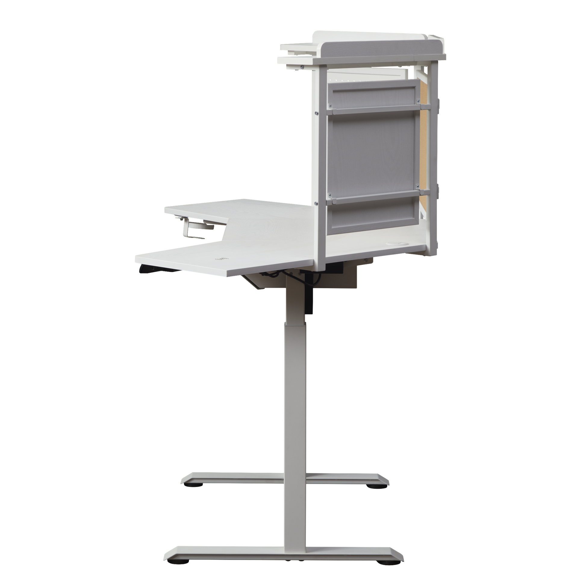 KOWO K314 Corner Electric Height Adjustable Standing Desk with Back Board and Drawer, White