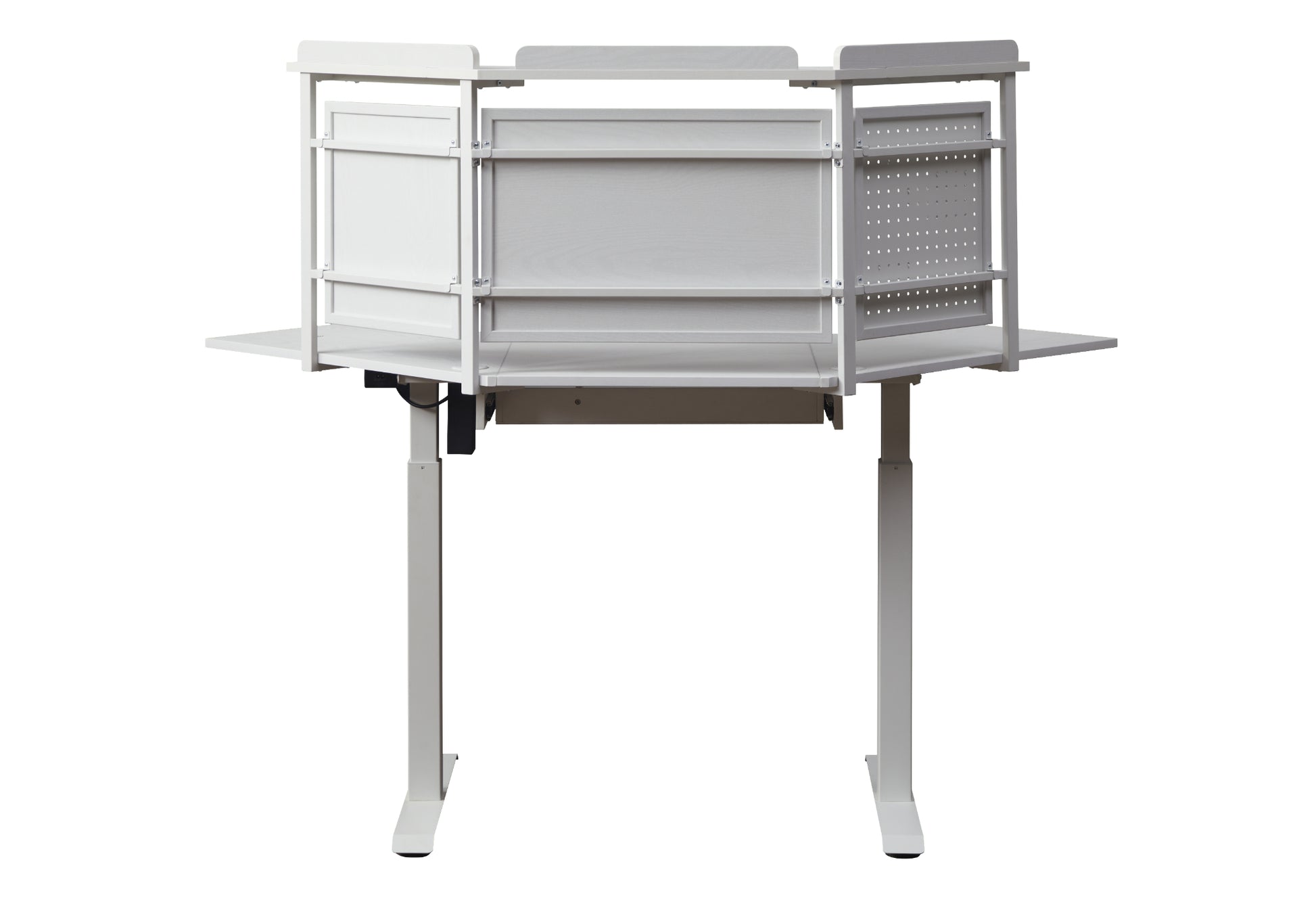 KOWO K314 Corner Electric Height Adjustable Standing Desk with Back Board and Drawer, White