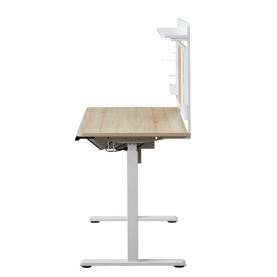 KOWO 55" K305 Electric Height Adjustable Standing Desk with Back Board and Drawer, Natural/White