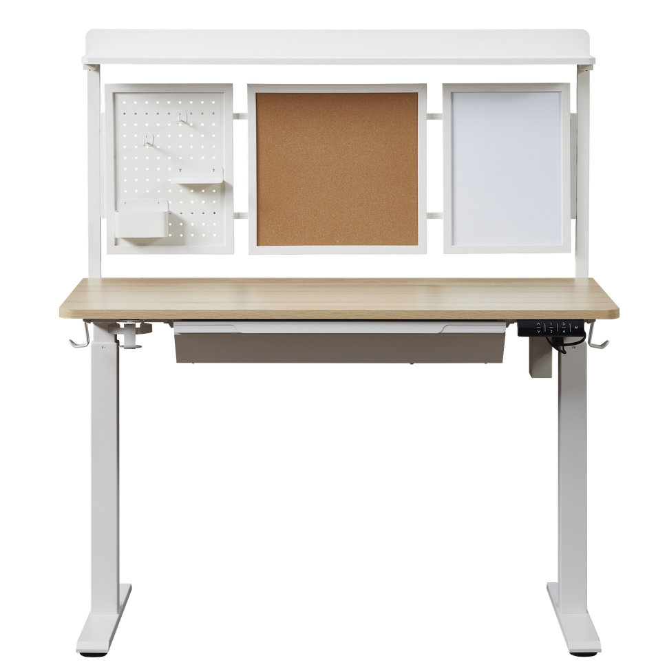 KOWO 55" K305 Electric Height Adjustable Standing Desk with Back Board and Drawer, Natural/White