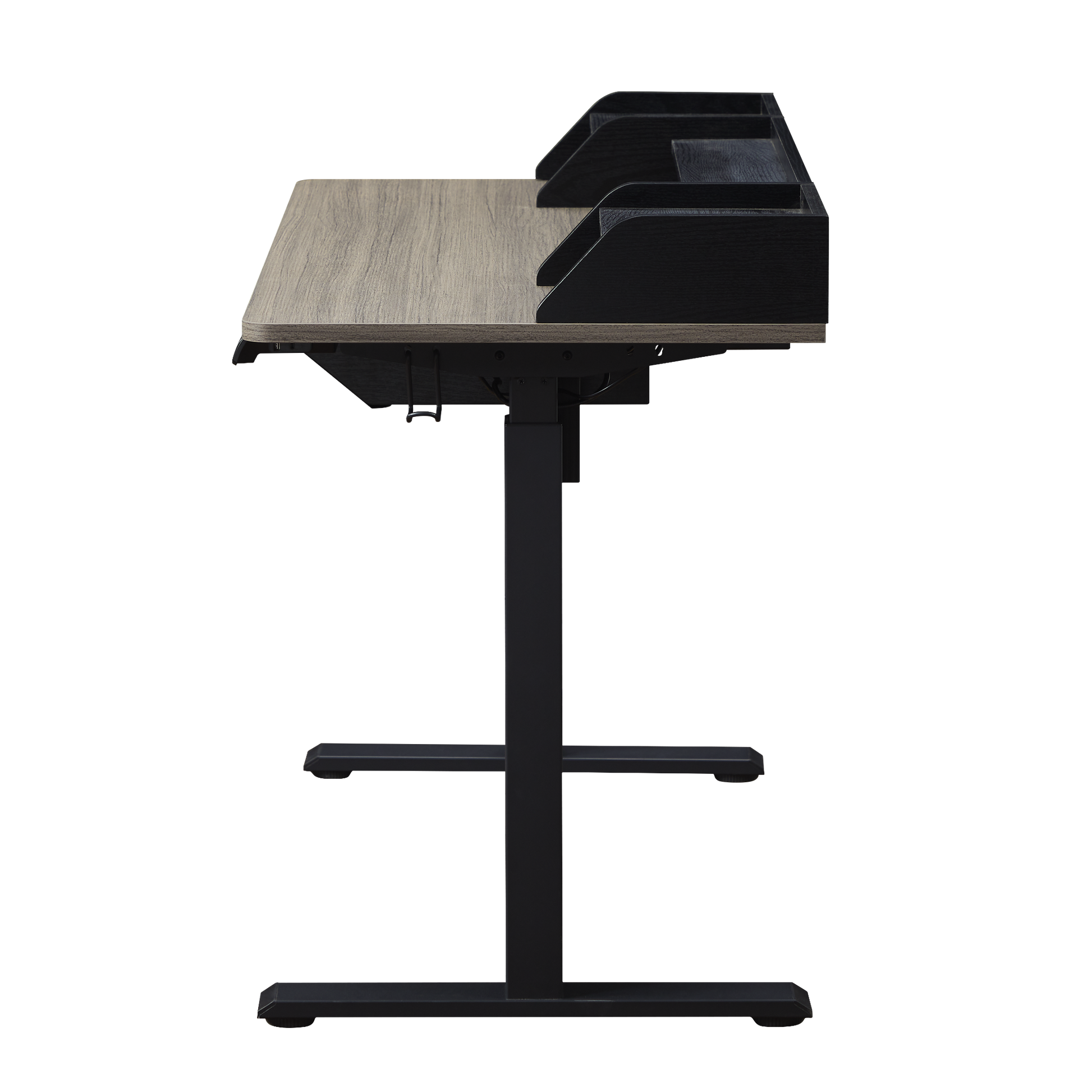 KOWO 48" K304 Electric Height Adjustable Standing Desk with Hutch and Drawer, Grey Oak