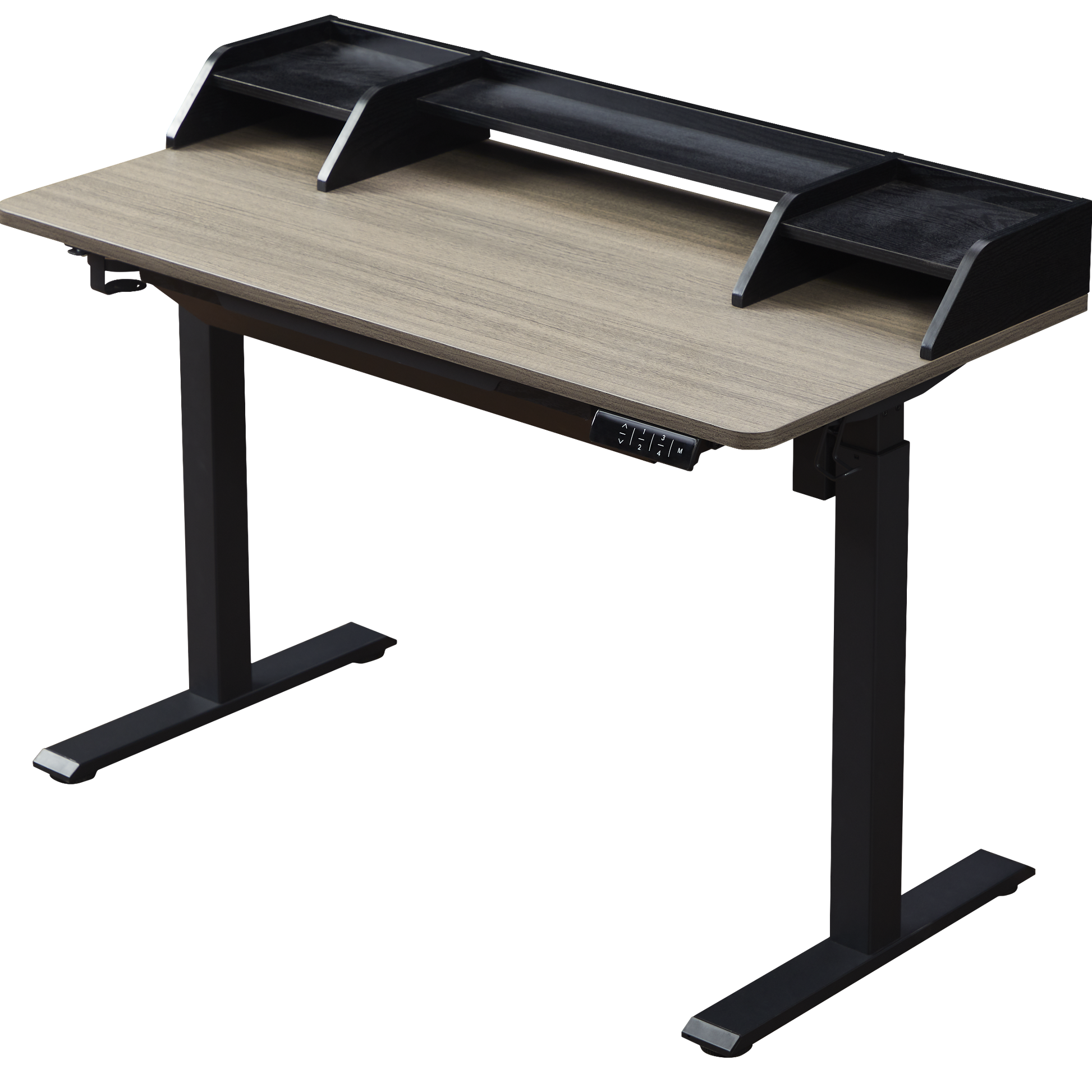 KOWO 48" K304 Electric Height Adjustable Standing Desk with Hutch and Drawer, Grey Oak