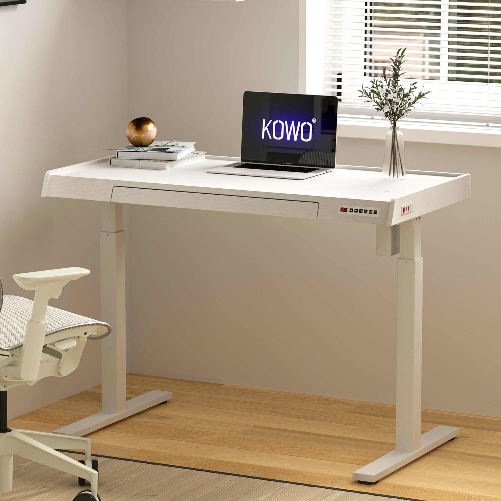 KOWO 48" K309 Electric Height Adjustable Standing Desk with Drawer, White