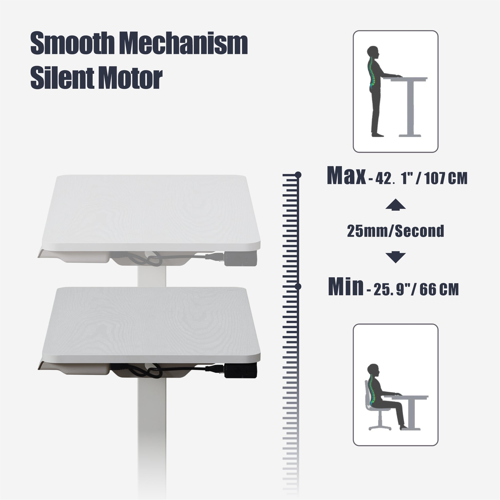 KOWO Electric Height Adjustable Soft Side End Table, White