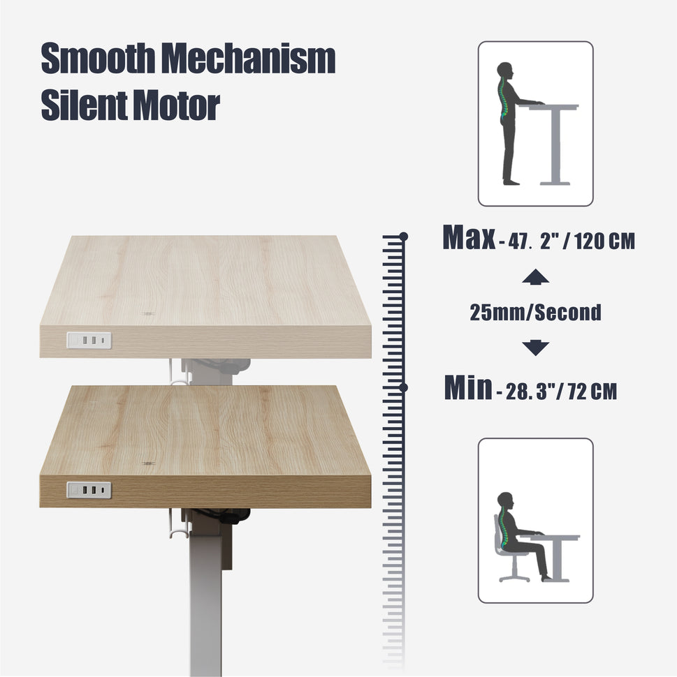KOWO Electric Height Adjustable Standing Desk with Drawer, 48" Home Office Wooden Computer Desk Ergonomic Memory Control Workstation Sit Stand Desk, Natural/White