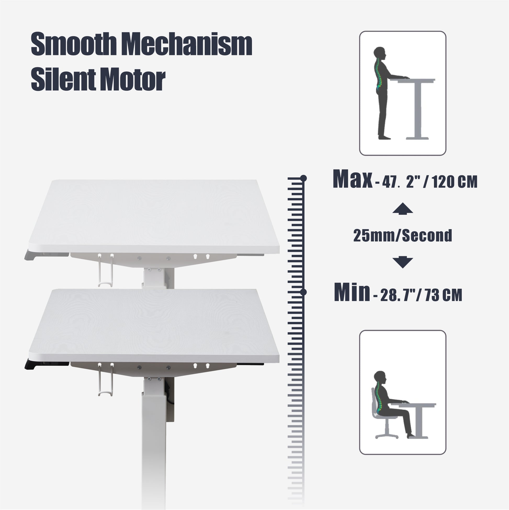 KOWO 48" K3041 Electric Height Adjustable Standing Desk with Back Borad and Drawer White