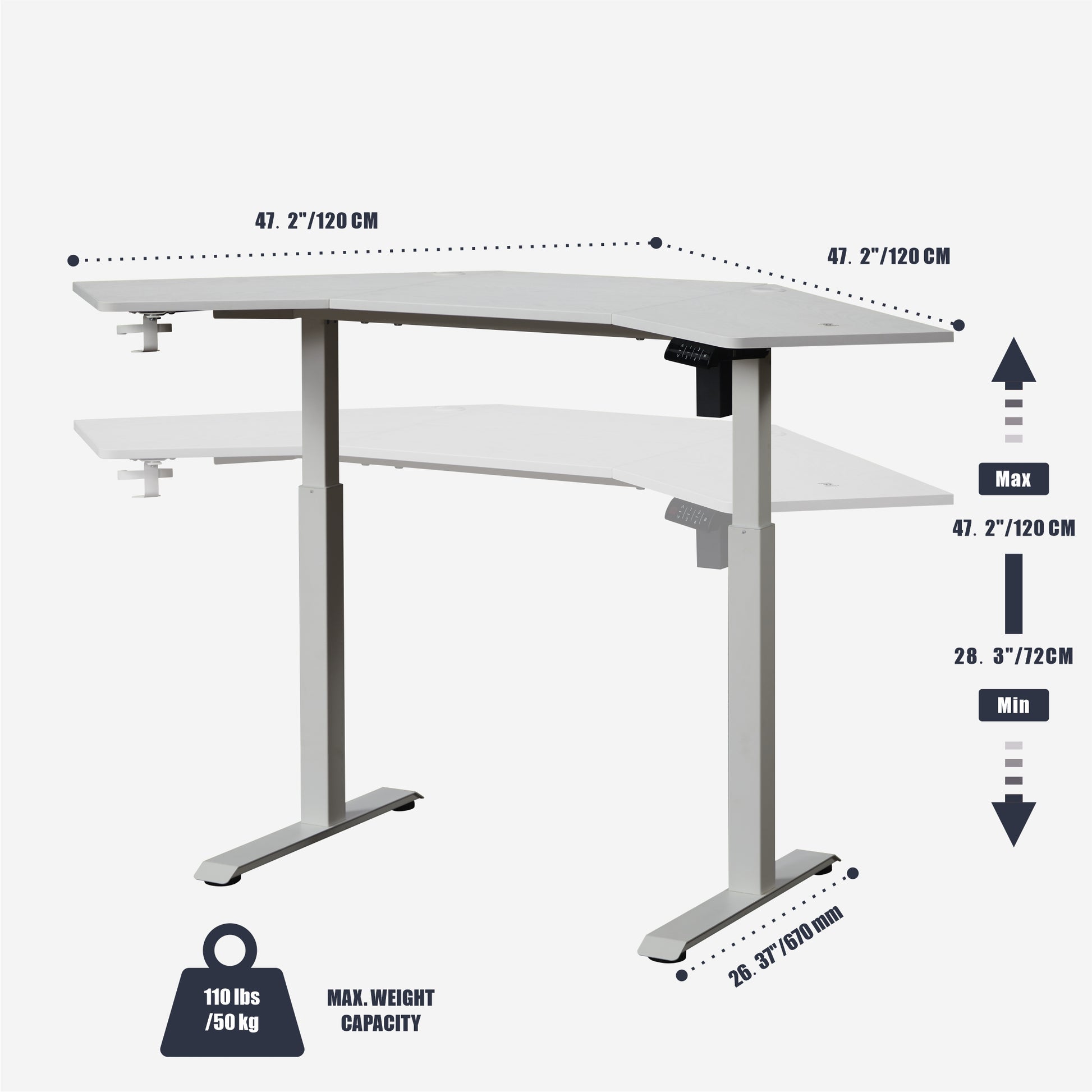 KOWO K314 Corner Electric Height Adjustable Standing Desk, White