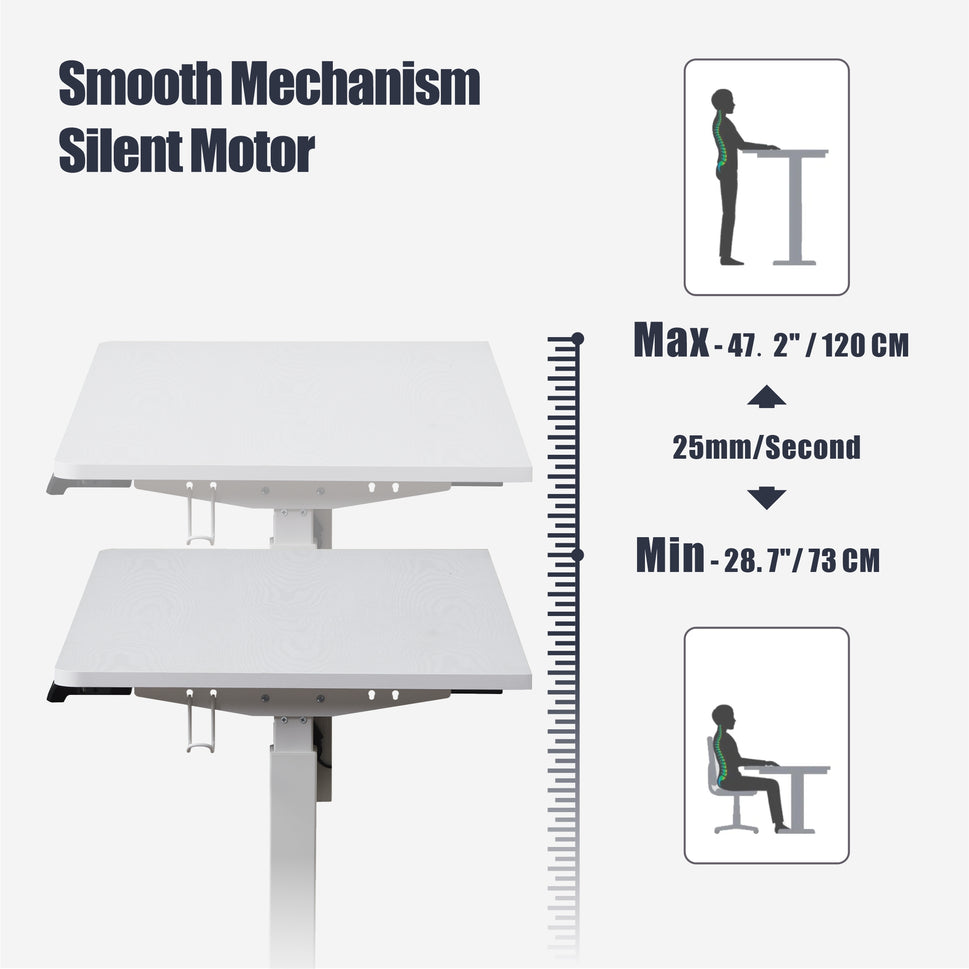 KOWO 48" K304 Electric Height Adjustable Standing Desk with Hutch and Drawer, White