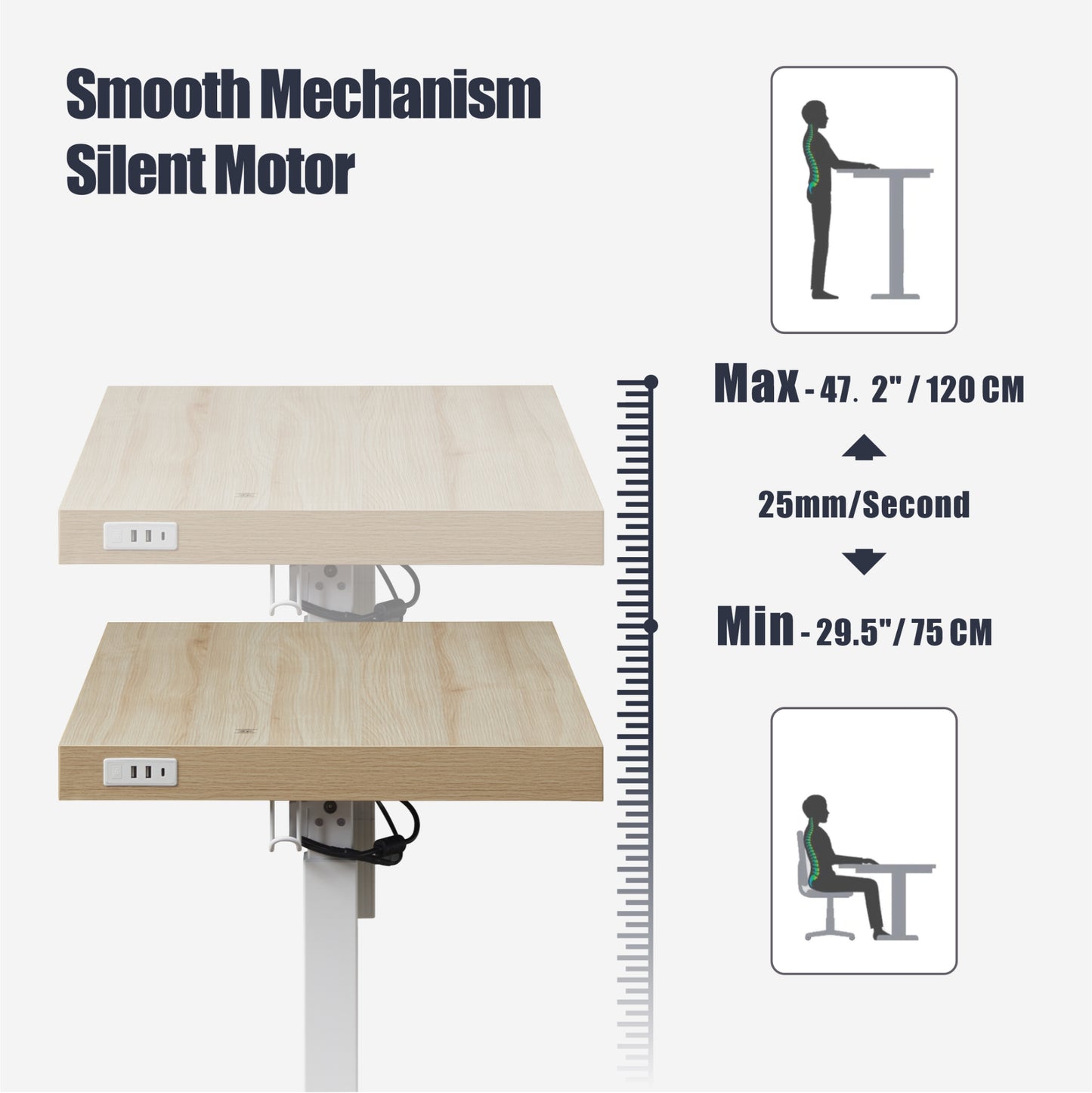 KOWO 48" K305 Electric Height Adjustable Standing Desk with Back Board and Drawer, Natural/White