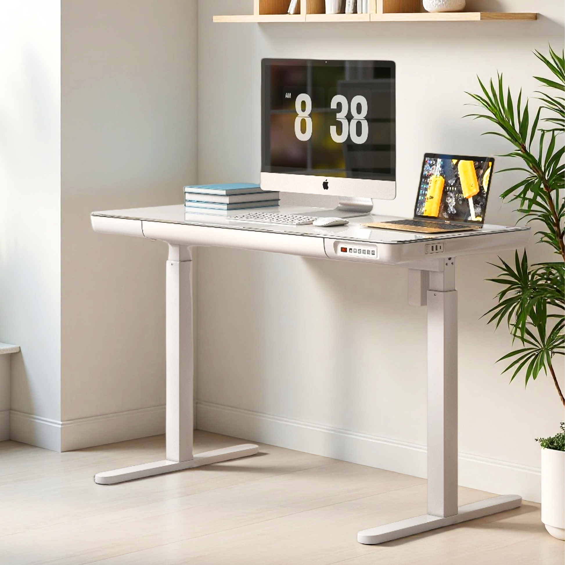 KOWO 48" K3024 Electric Height Adjustable Standing Desk with Tempered Glass Top,White