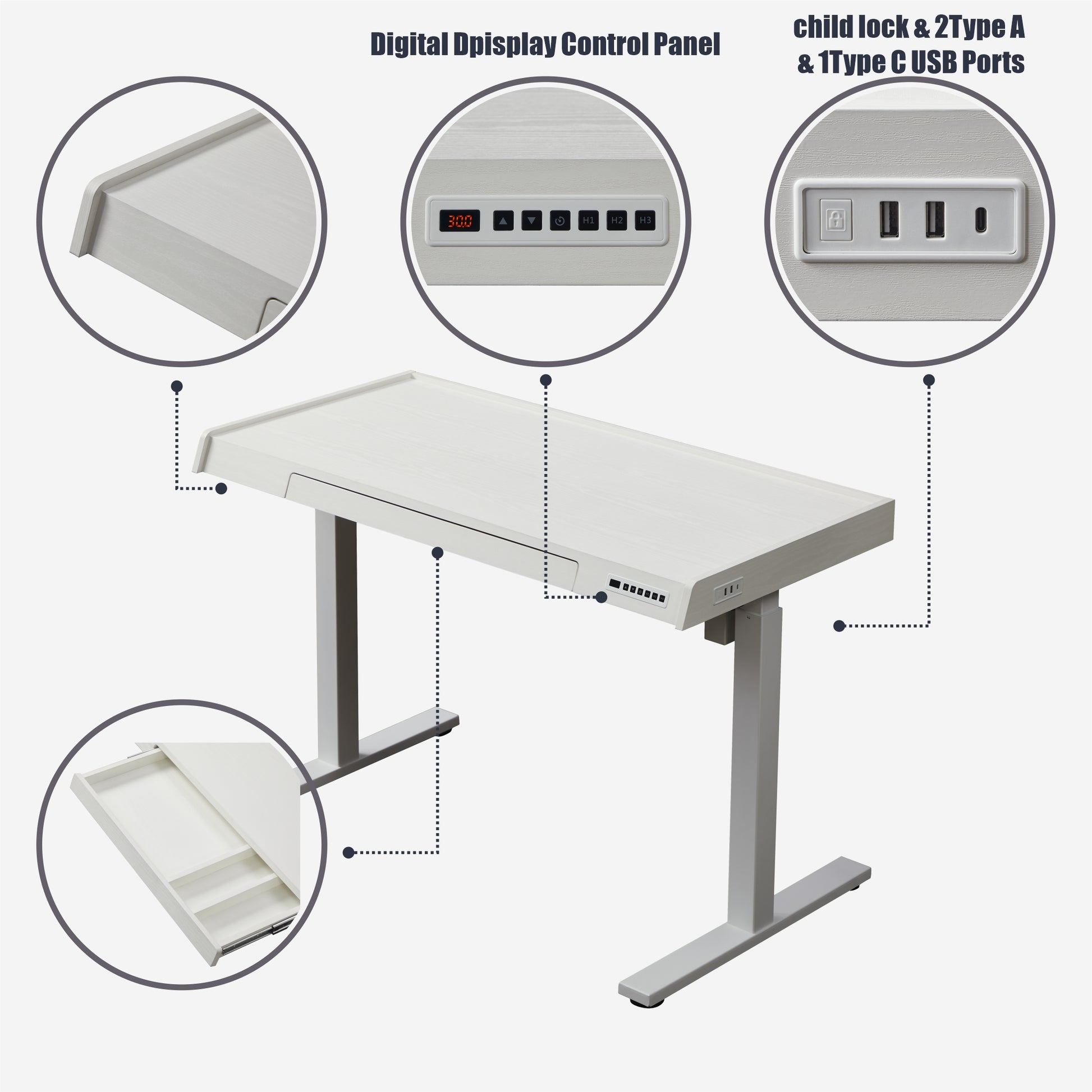 KOWO 48" K309 Electric Height Adjustable Standing Desk with Drawer, White