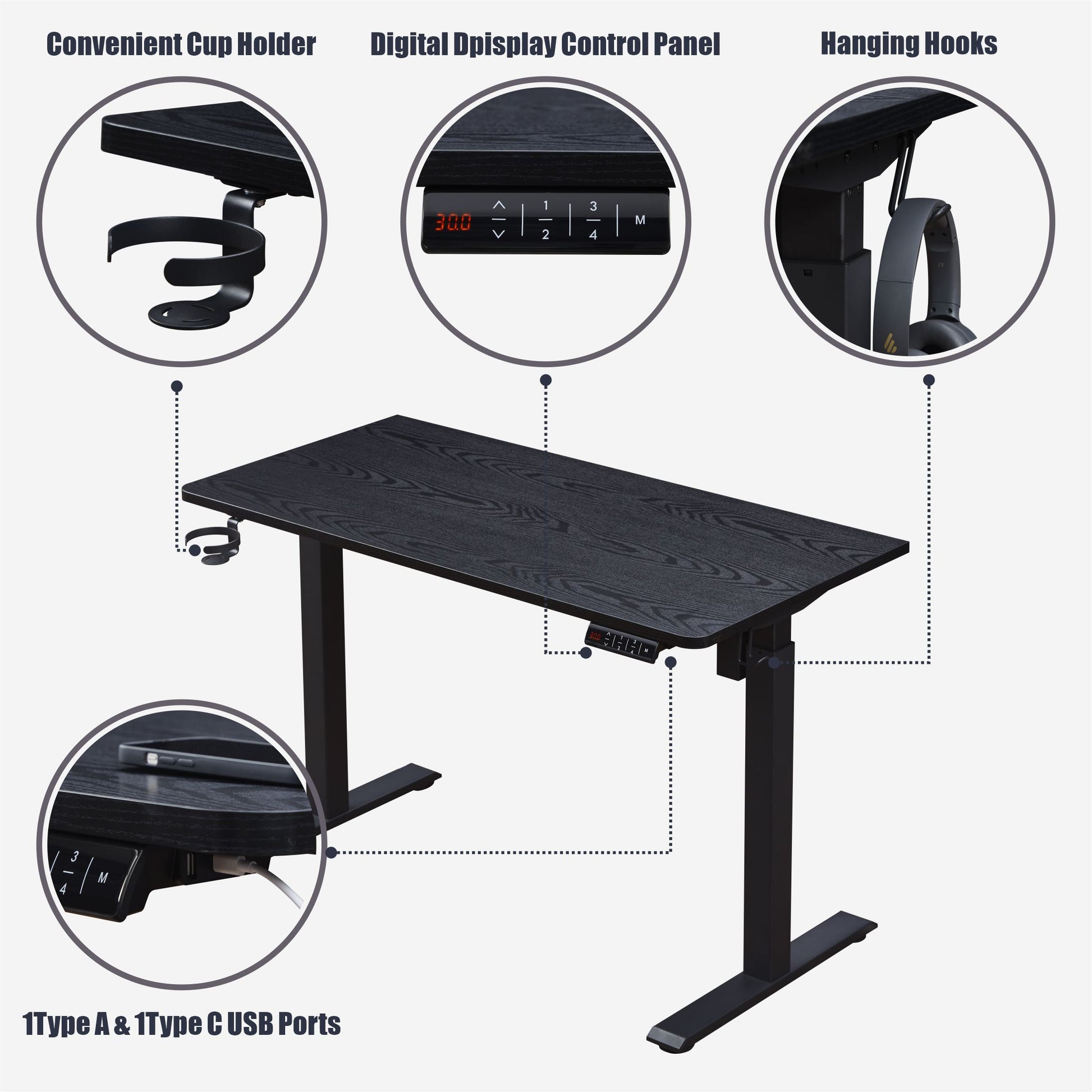 KOWO 48" K304 Electric Height Adjustable Standing Desk with Back Borad and Drawer Black