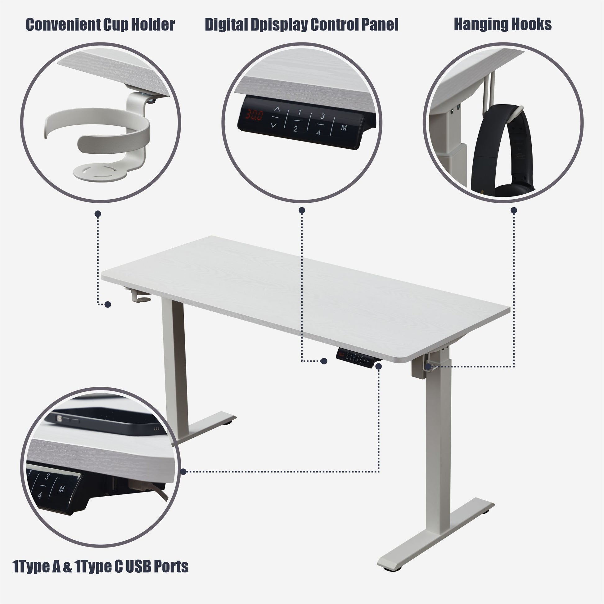 KOWO 55" K304 Electric Height Adjustable Standing Desk, White
