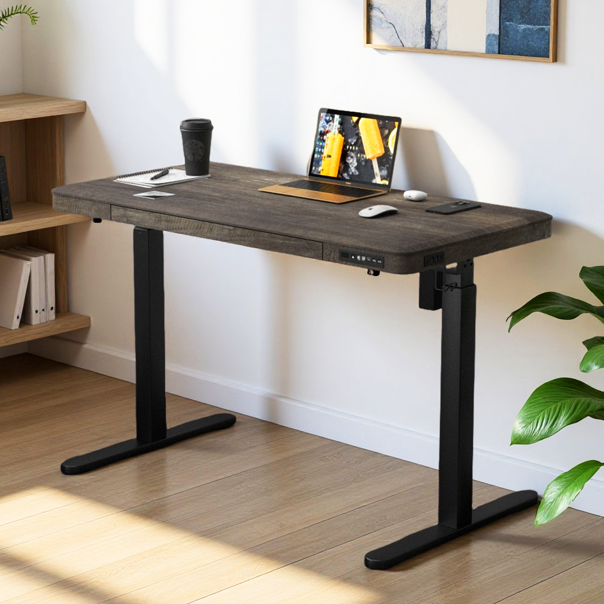 KOWO 48" K3101 Electric Height Adjustable Standing Desk with drawers,Grey Oak/Black