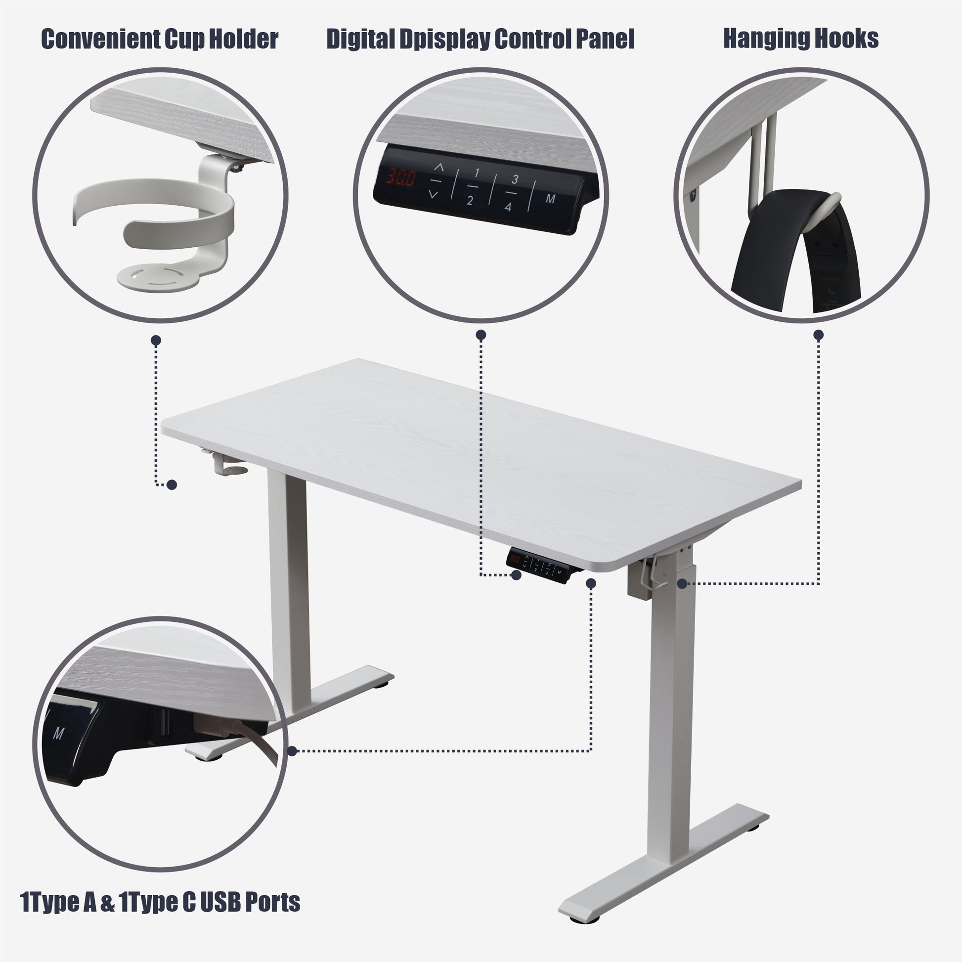 KOWO 48" K304 Electric Height Adjustable Standing Desk with Hutch and Drawer, White