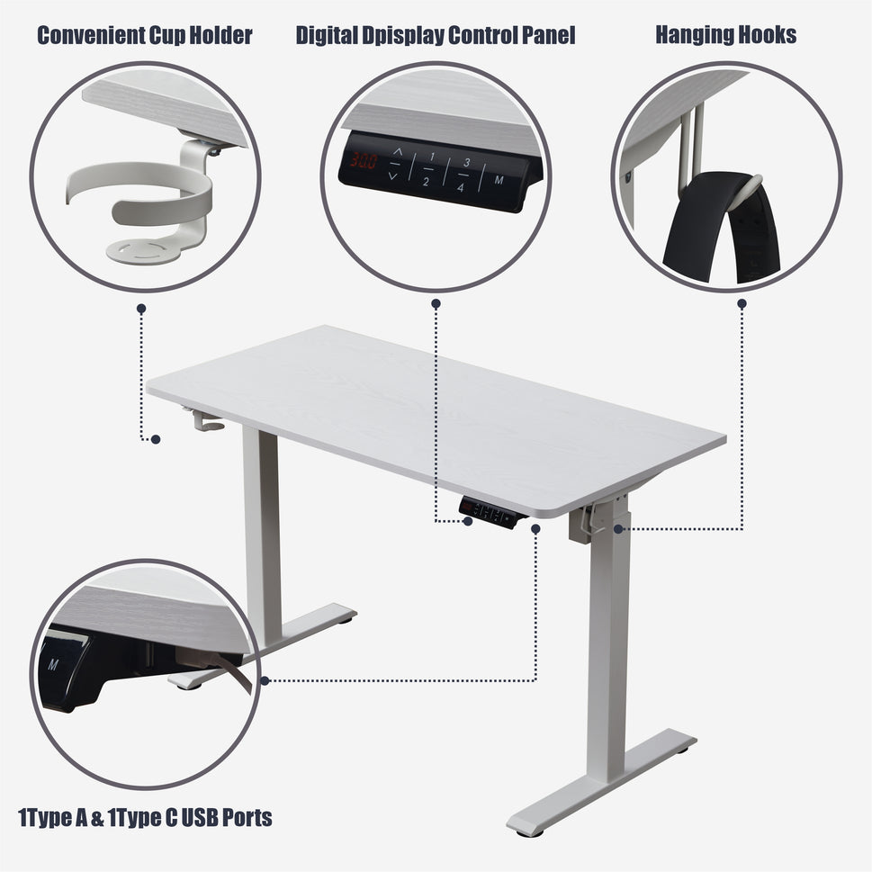 KOWO 48" K304 Electric Height Adjustable Standing Desk with Hutch and Drawer, White
