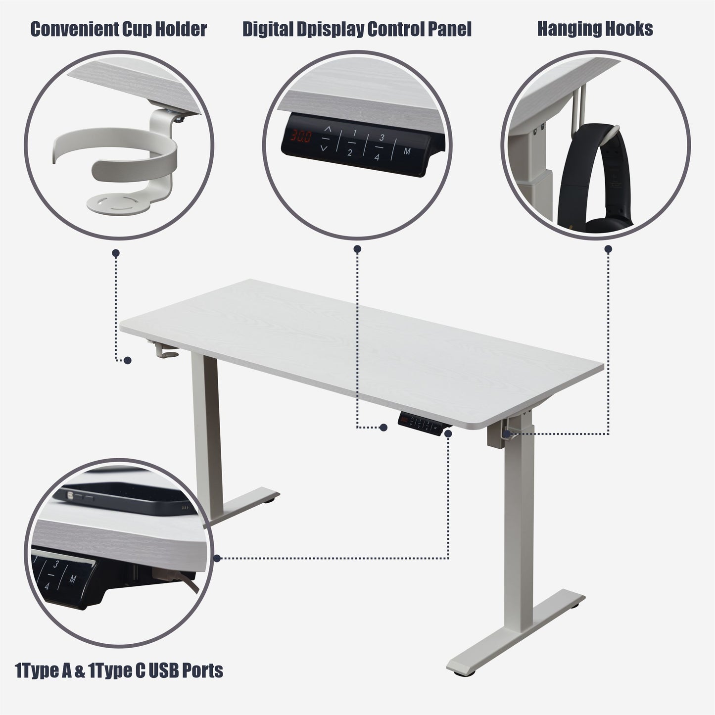 KOWO 55" K304 Electric Height Adjustable Standing Desk with Back Borad and Drawer White