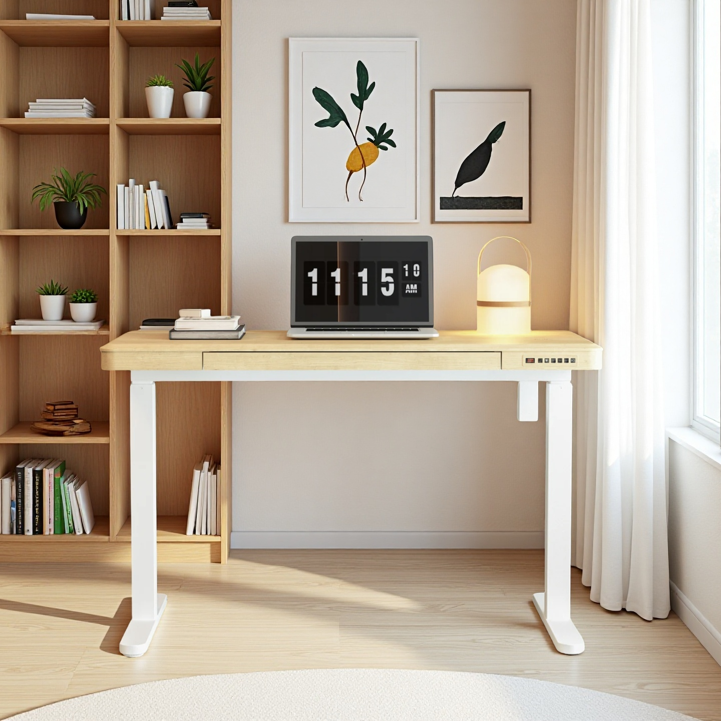 KOWO 48" K3101 Electric Height Adjustable Standing Desk with drawers,Natural/White