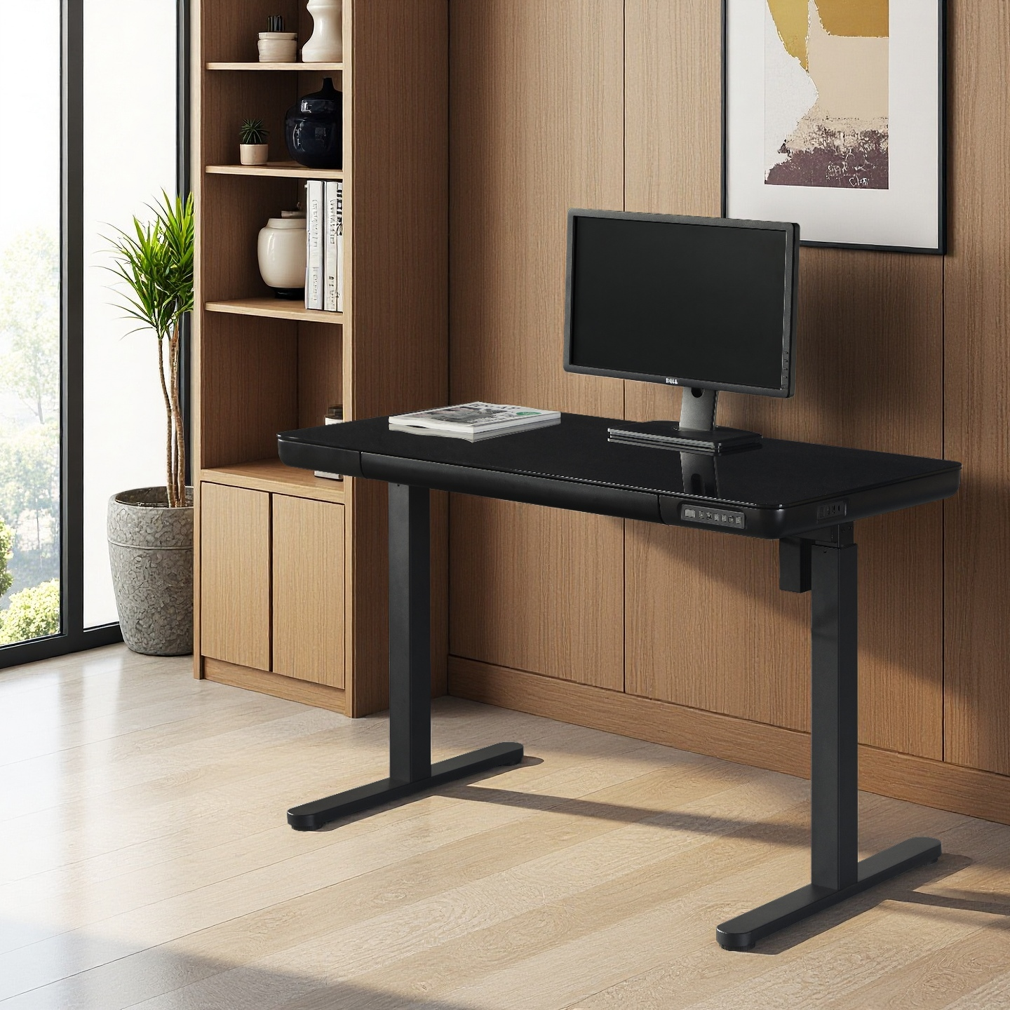 KOWO 48" K3024 Electric Height Adjustable Standing Desk with Tempered Glass Top,Black