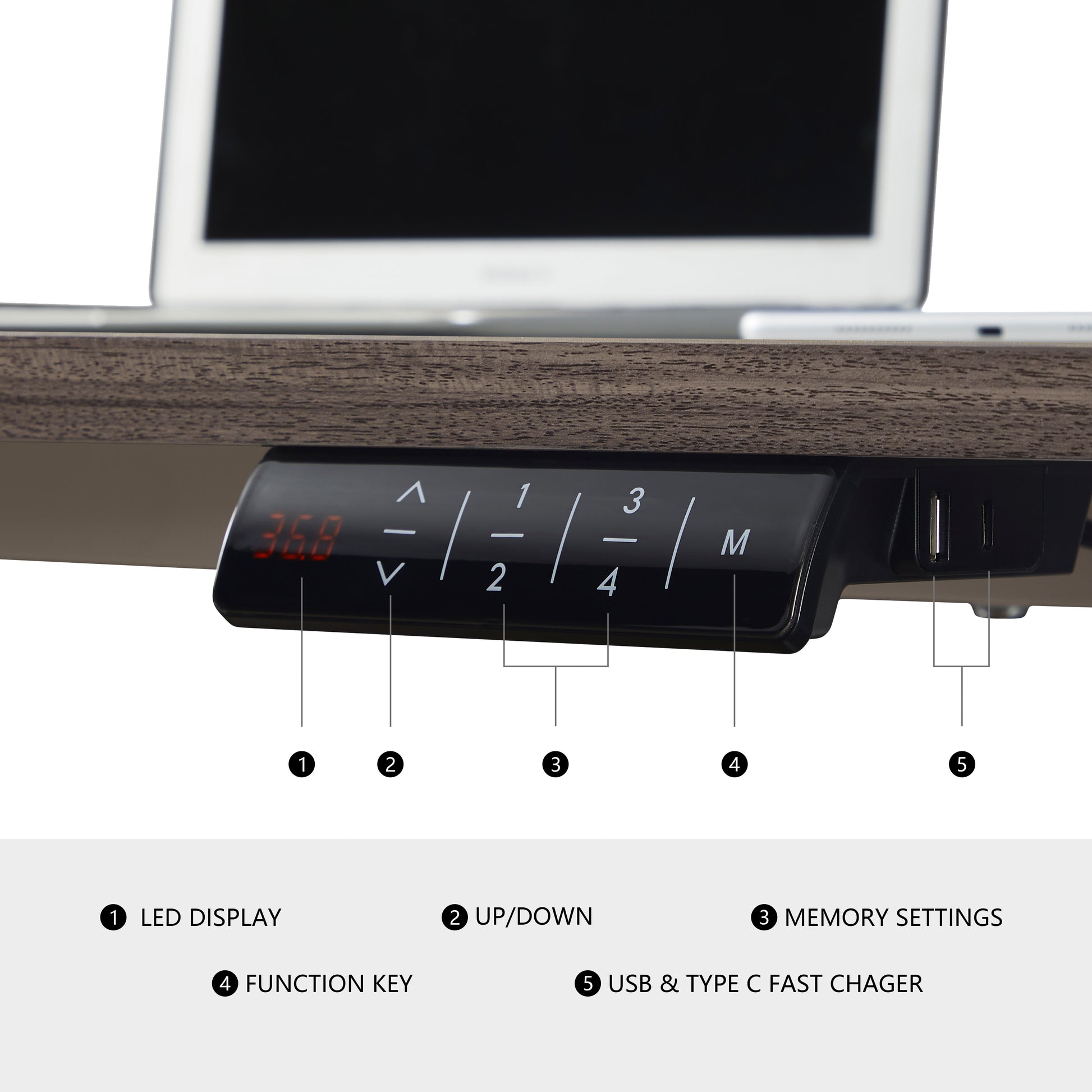 KOWO 55" K304 Electric Height Adjustable Standing Desk with Back Borad and Drawer Grey Oak