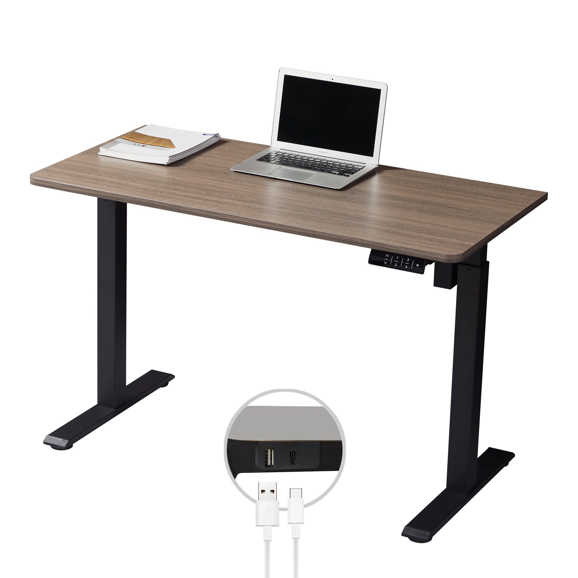 KOWO 55" K304 Electric Height Adjustable Standing Desk with Back Borad and Drawer Grey Oak