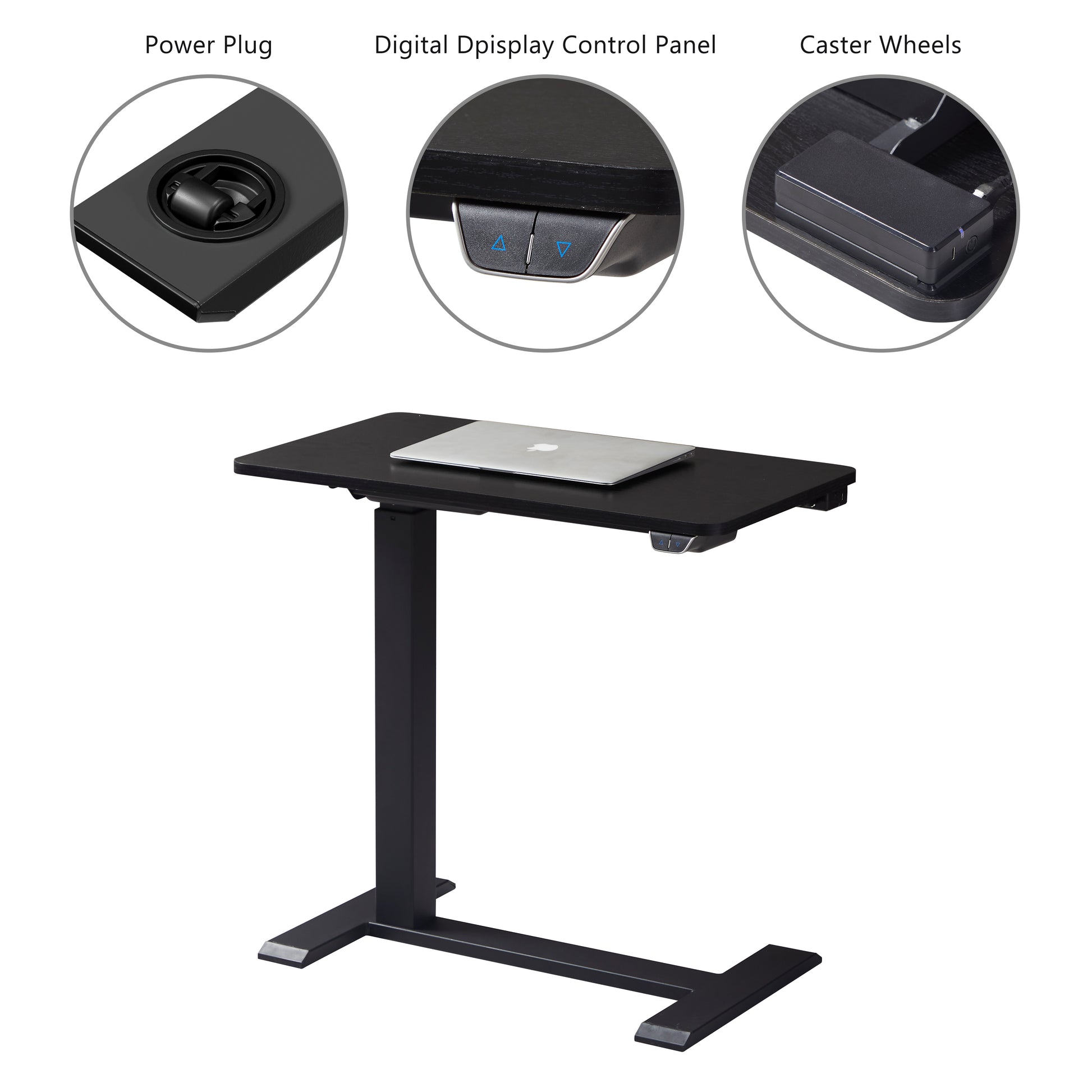 KOWO Electric Height Adjustable Soft Side End Table, Black