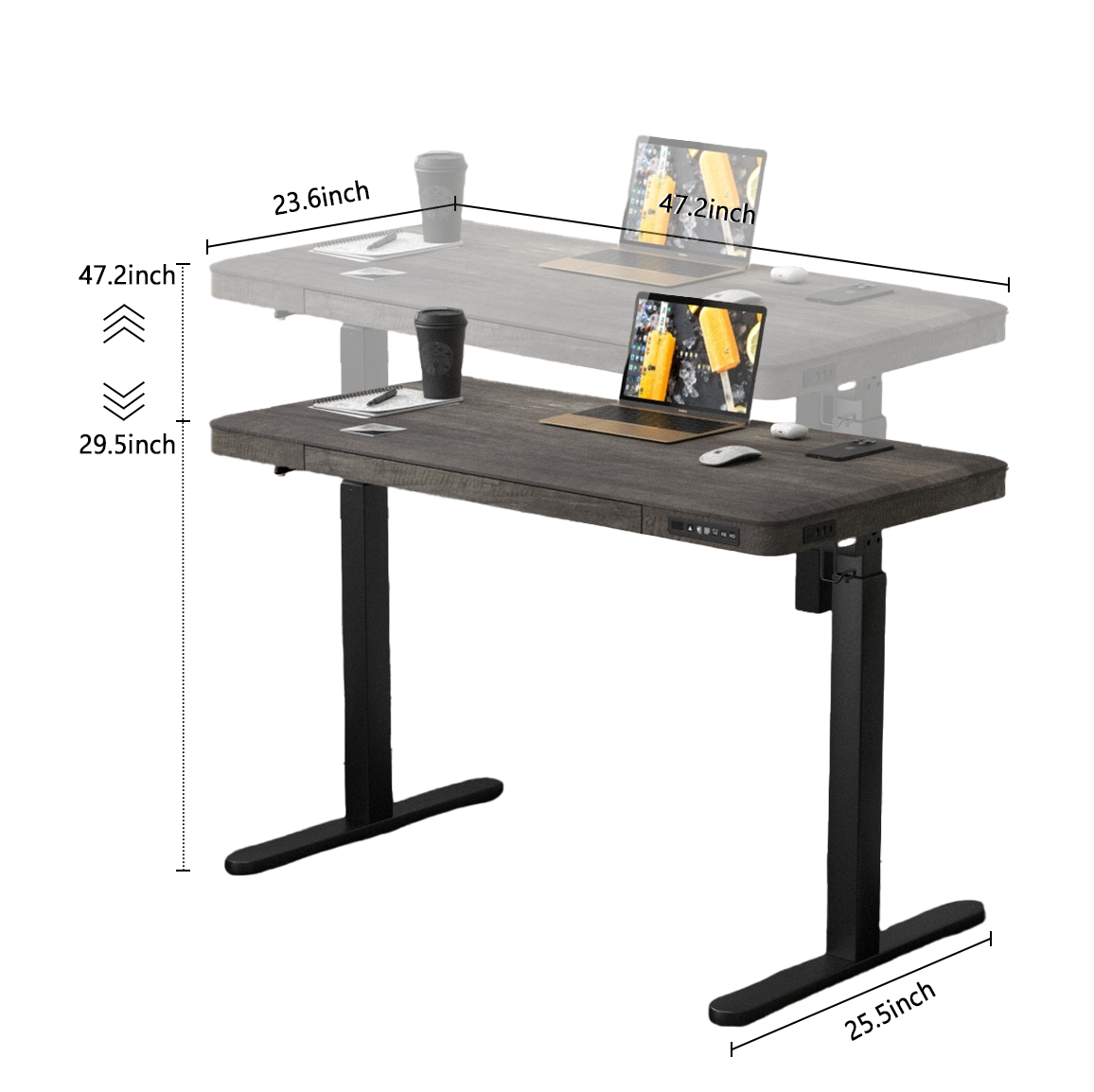 KOWO 48" K3101 Electric Height Adjustable Standing Desk with drawers,Grey Oak/Black