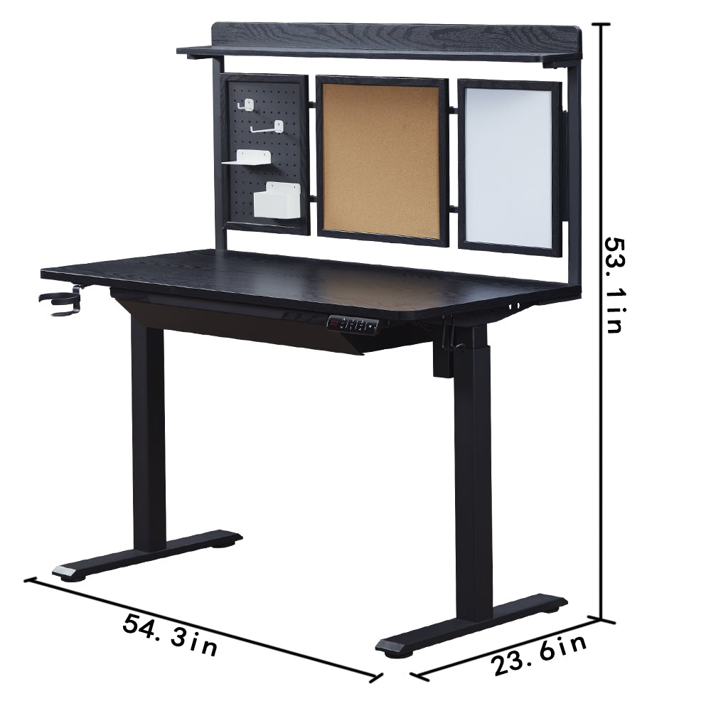 KOWO 55" K304 Electric Height Adjustable Standing Desk with Back Borad and Drawer Black